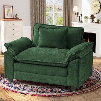 CDCASA Oversized Accent Chair, Chenille Comfy Cloud Sofa Chair with Large Seat and Upholstered Armrests, Modern Extra Wide Armchair Reading Chairs for Bedroom, Living Room,Green