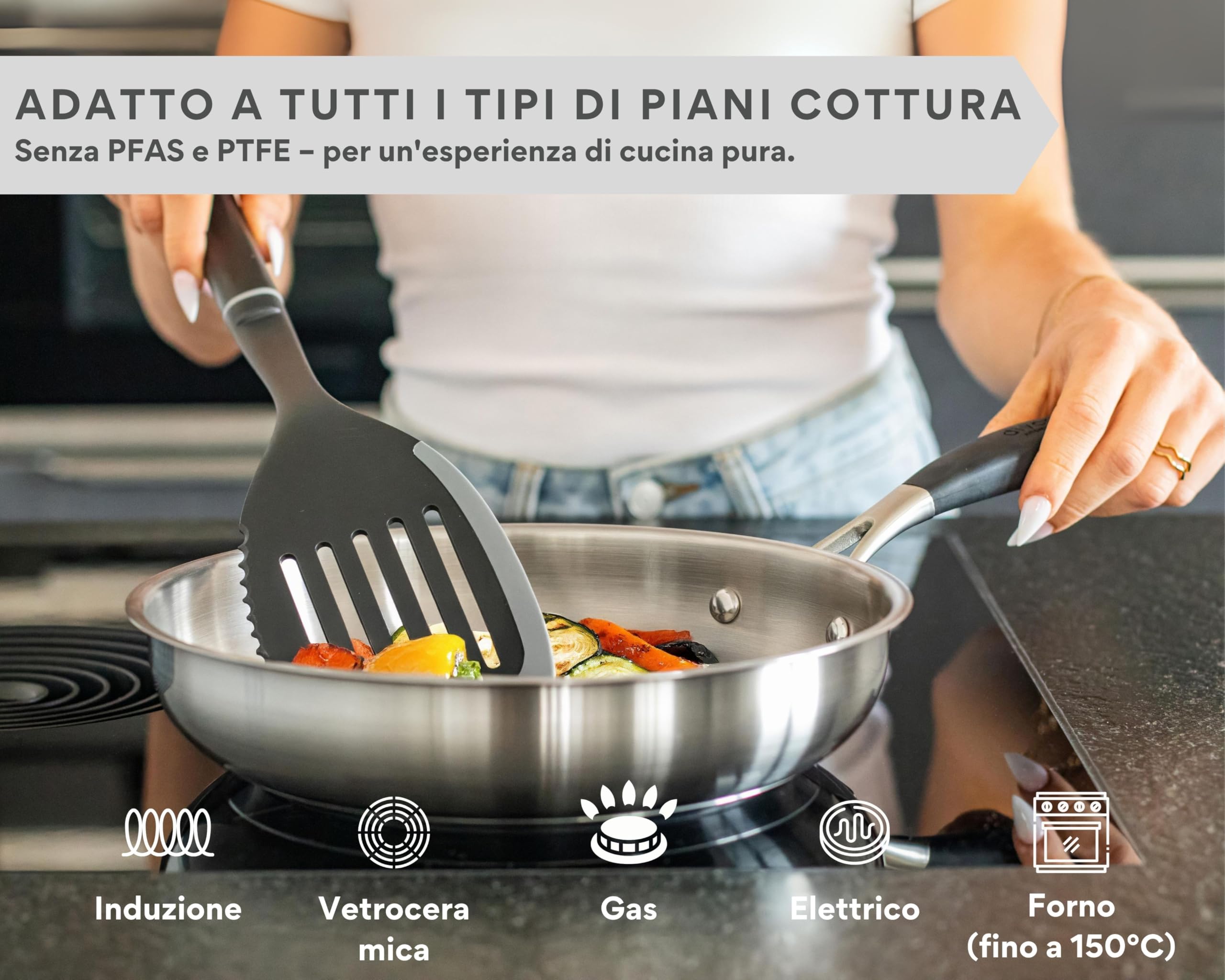DIVORY Set di padelle in acciaio inox da 20, 24 e 28 cm – Padelle senza rivestimento, prive di PTFE e PFOA, in acciaio inossidabile (PURA)