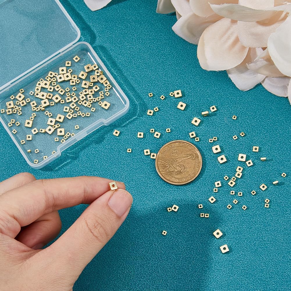 180pcs 14K Gold Plated Spacer Beads 2mm Brass Square Beads Flat Square Spacer Beads Metal Loose Beads for Jewelry Necklace Bracelets Earrings Making DIY Crafts - Image 3