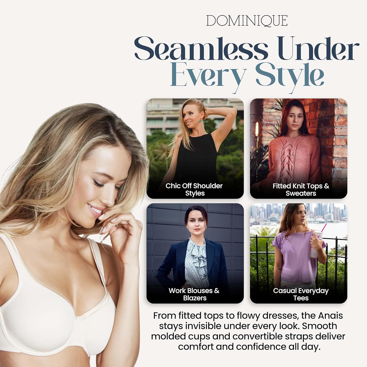 Dominique Anais Seamless T-Shirt Bra #7200 – Full Coverage Everyday Bra with Plush Underwire - Lingerie for Women