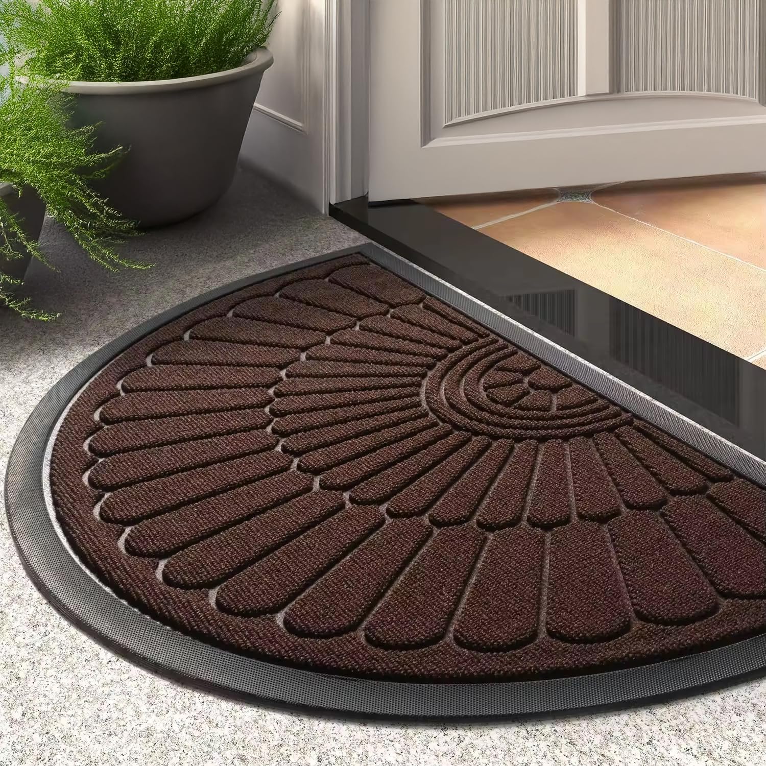 ishro home Premium Semi-Circle Door Mats for Home, Premium Rubber Doormat, Anti Skid Mat for Bathroom Floor, Waterproof Non Slip Mat for Bathroom (Brown - 75x45 cm)