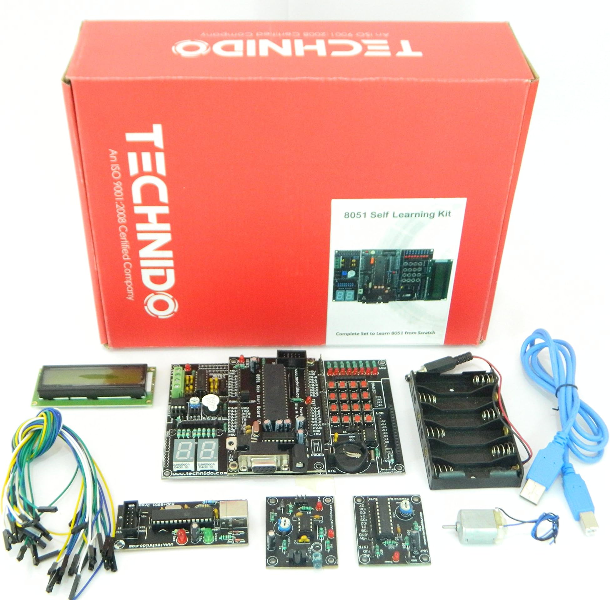 ATMEL 8051 /8052 Development Board Self Starter Learning Kit USB ISP Programmer with Interfacing Modules | TECHNIDO