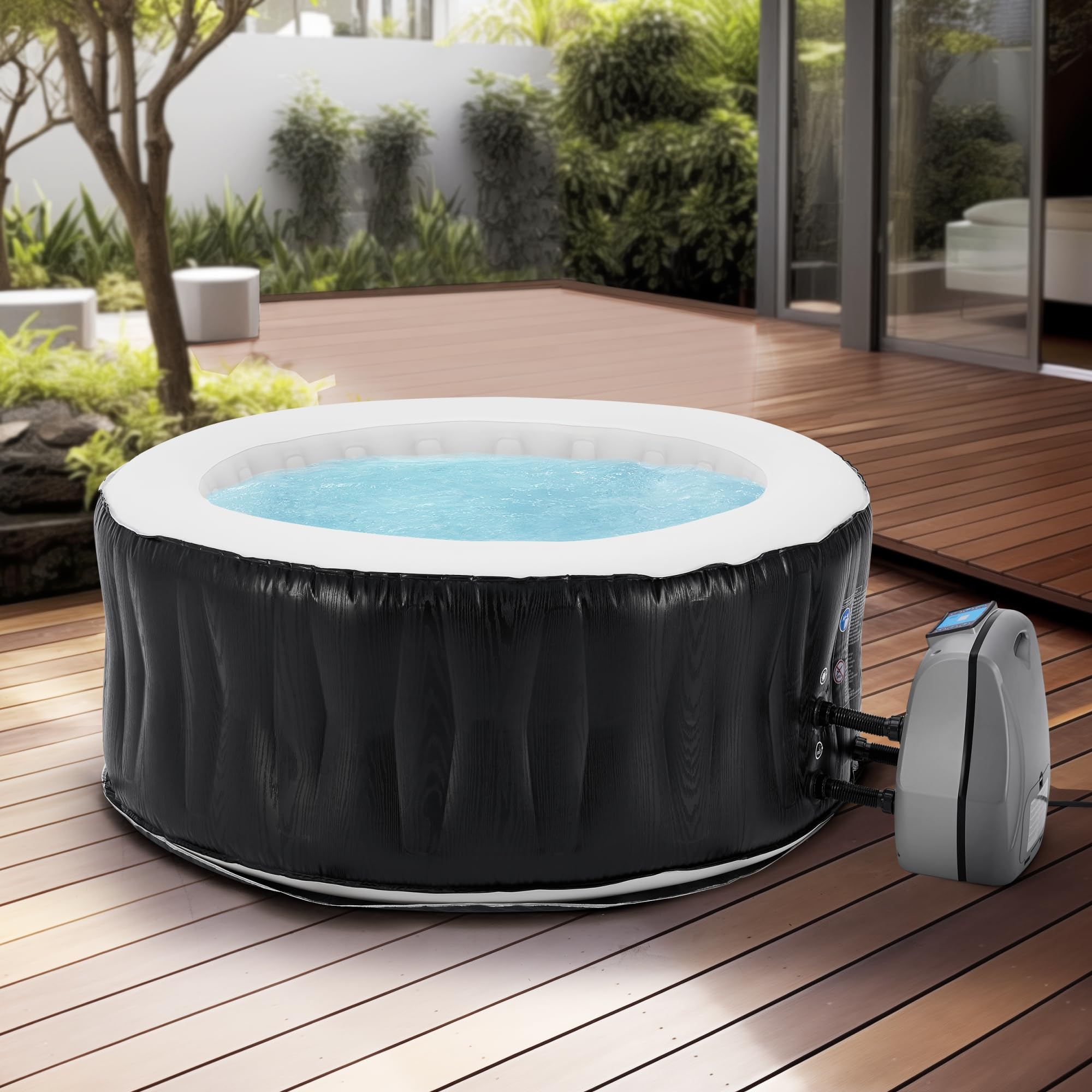 pro.tec Nadmuchiwany basen z hydromasażem Carbone dla 3 osób zewnętrzna wanna spa z masażem i 105 dyszami masującymi basen z pompą i filtrem 165 x 70 cm podgrzewany basen ogrodowy okrągły czarny