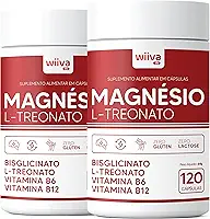 Magnésio L-Treonato Wiiva Life com Bisglicinato, Vitaminas B6 e B12 – 350mg Magnésio, 240mg L-Treonato – Para 4 Meses de Suporte Cognitivo, Energia e Equilíbrio Nervoso (240 Cápsulas)