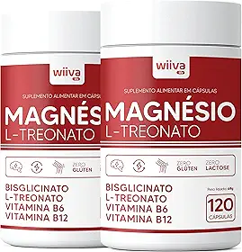 Magnésio L-Treonato Wiiva Life com Bisglicinato, Vitaminas B6 e B12 – 350mg Magnésio, 240mg L-Treonato – Para 4 Meses de Suporte Cognitivo, Energia e Equilíbrio Nervoso (240 Cápsulas)