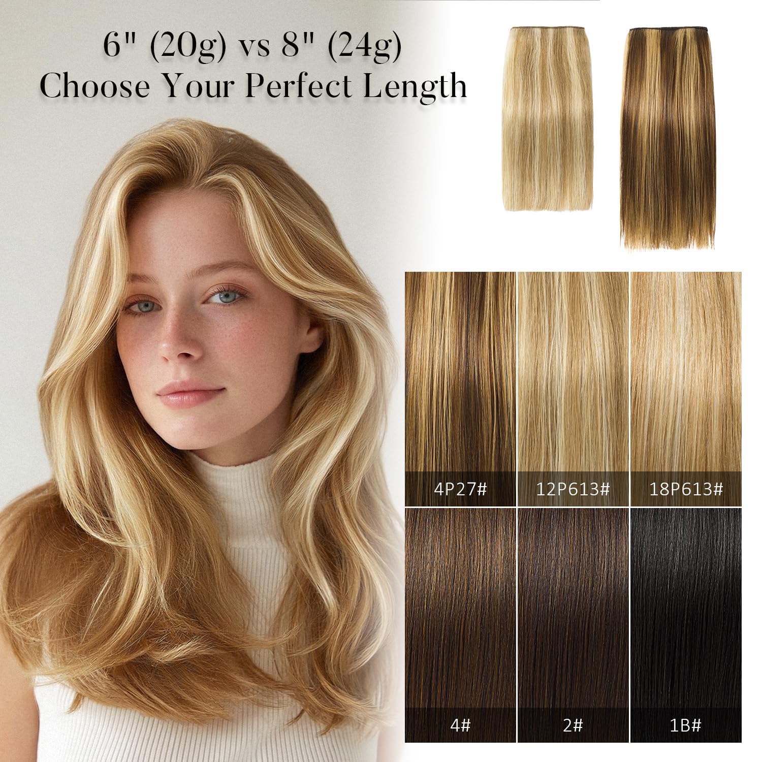 JIAMEISI Short Clip in Hair Extensions Real Human Hair, 2 Pcs Straight Remy Human Hairpieces for Women Adding Volume, Thinning Hair Fill-Ins for DIY Bangs and Side Hair, 8 Inch 24g #4P27