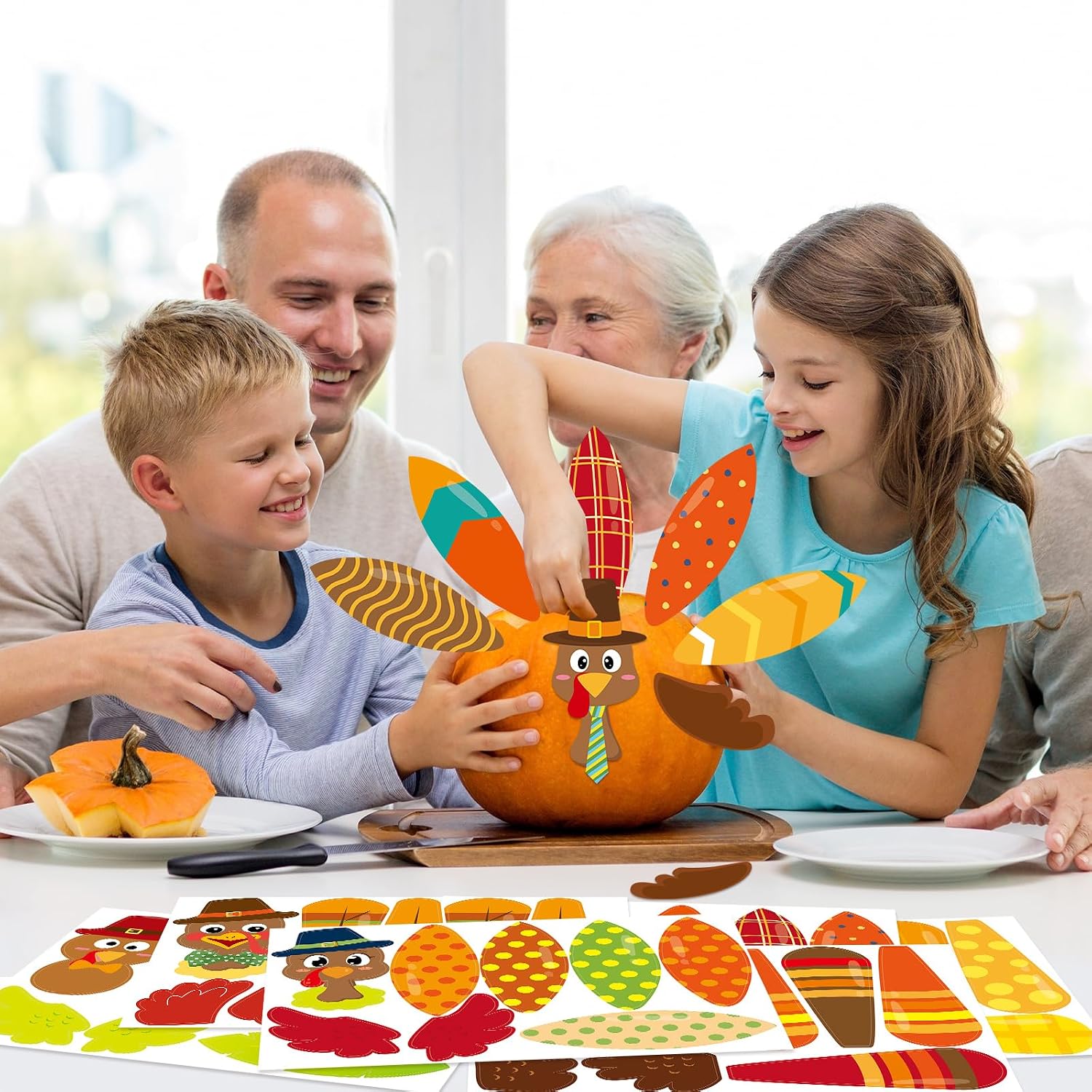 Fancy Land Thanksgiving Pumpkin Turkey Making Kit Turkey Pumpkins Decorating Kit for Holiday Party Decor Supplies 6Pcs