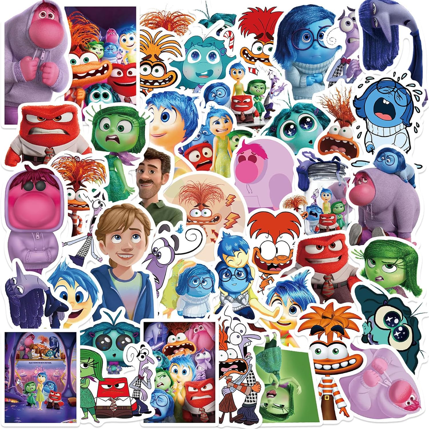 50Pcs Cute Cartoon Inside Out Stickers - Movie Decorative Waterproof Decal Stickers for Kids, Teens & Adults for Water Bottle Laptop Toy Sticker (Inside)