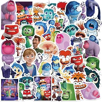 50Pcs Cute Cartoon Inside Out Stickers - Movie Decorative Waterproof Decal Stickers for Kids, Teens & Adults for Water Bottle Laptop Toy Sticker Inside