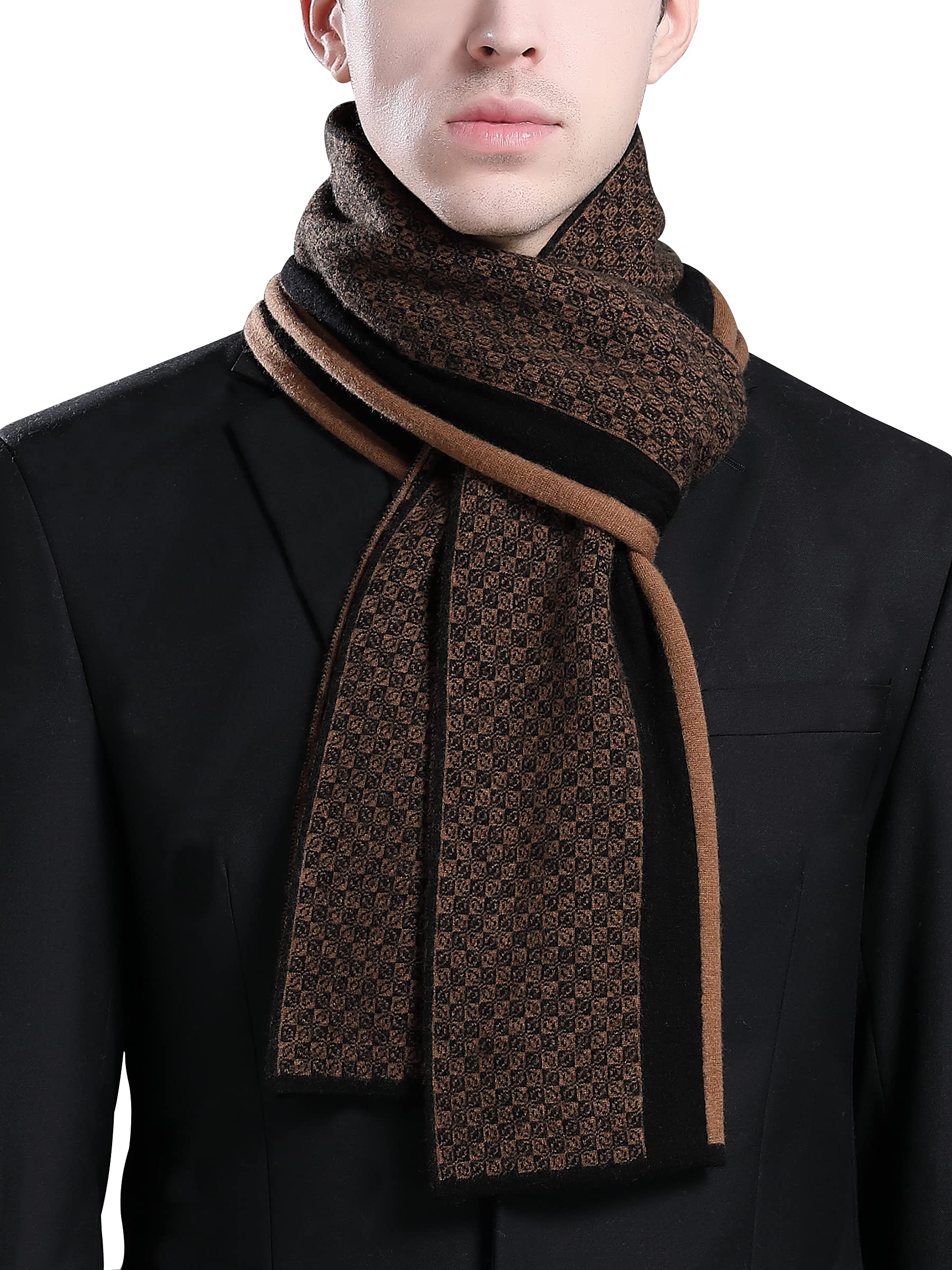 Jesień zima 6% wełna szal męski dziergany szal z dzianiny szal wełniany szal dla mężczyzn modny szykowny casualowy biznesowy 180 × 30 cm mały w kratkę