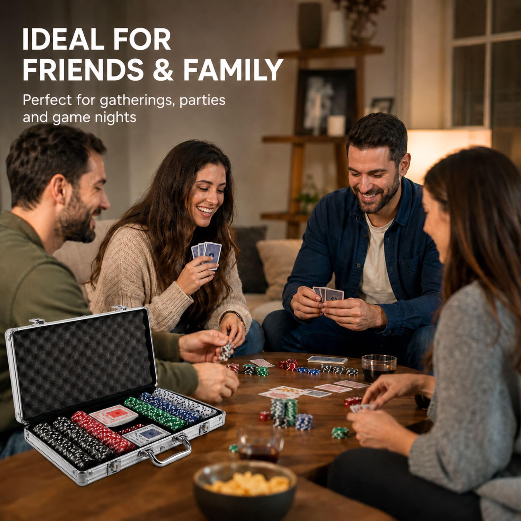 MAGIC SELECT Poker Set Spiel. Pokerset Komplett mit Metallkoffer 300 Pokerchips, 2 Kartendecks, 5 Würfel, Dealer Button und Schlüssel. Pokerkoffer für Zuhause, Partys und Spieleabende