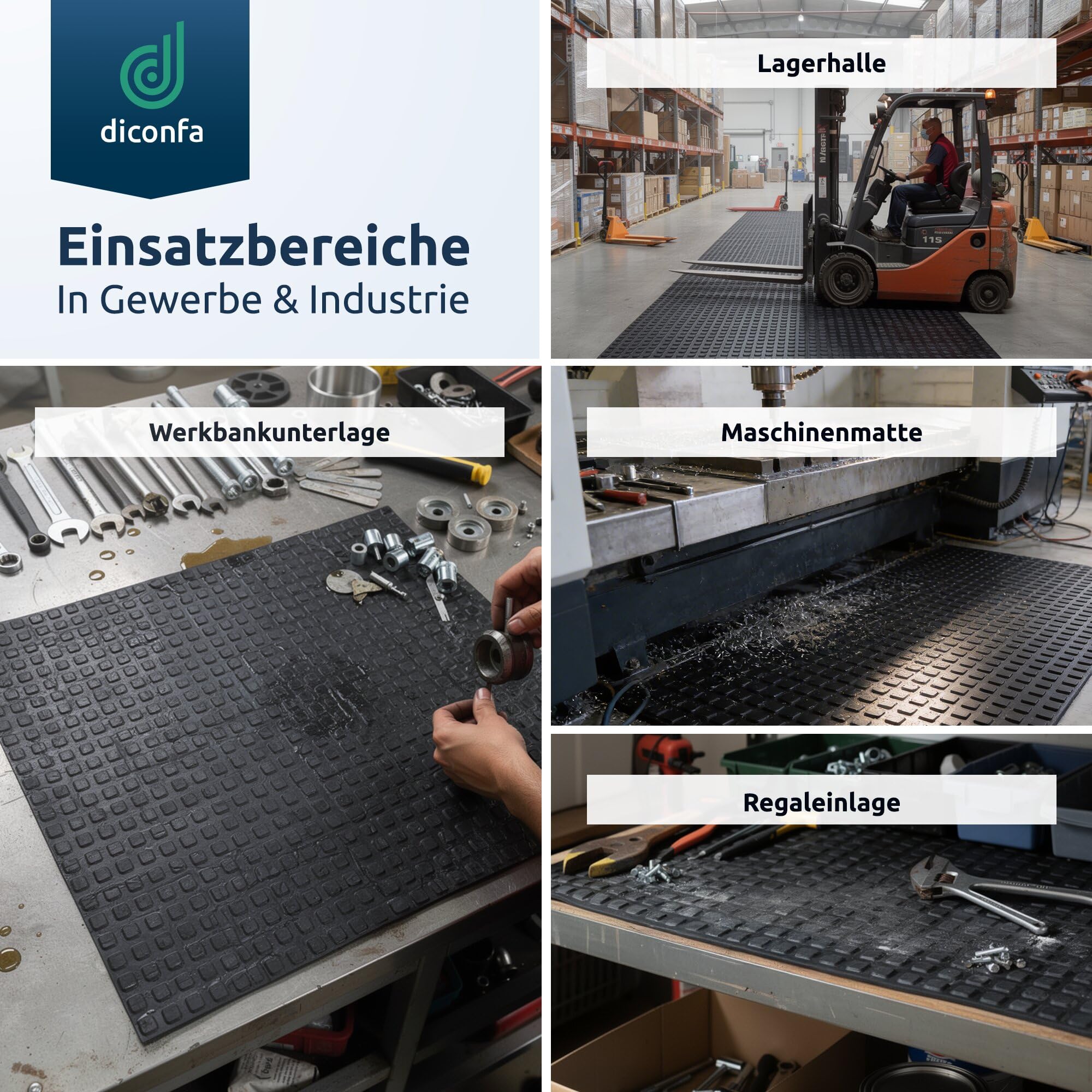diconfa Gummimatte Klotzmatte 8mm NACH Maß - 0,1 bis 1,2m BREIT - 0,1 bis 10m LANG - 60cm x 150cm - mit Gewebeeinlage - Stallmatte Transporter Pferde Pferdewippe Tier-Anhänger Arbeitsplatzmatte
