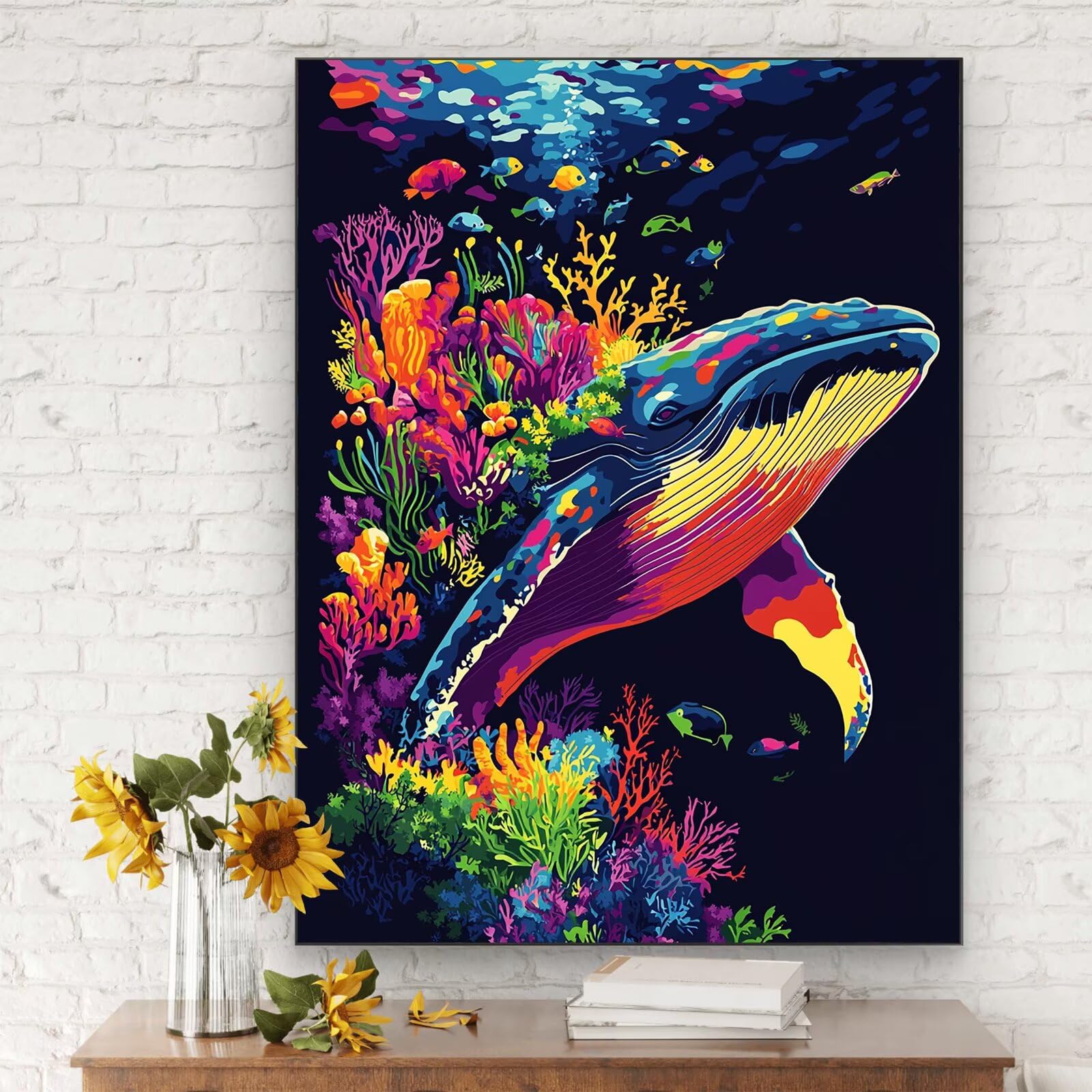 Malowanie według liczb dla dorosłych, 90 x 120 cm zestaw do malowania po numerach wieloryba dla dorosłych początkujących, Paint by Numbers z akrylowymi pędzlami pigmentowymi rysunkami, dekoracja domu