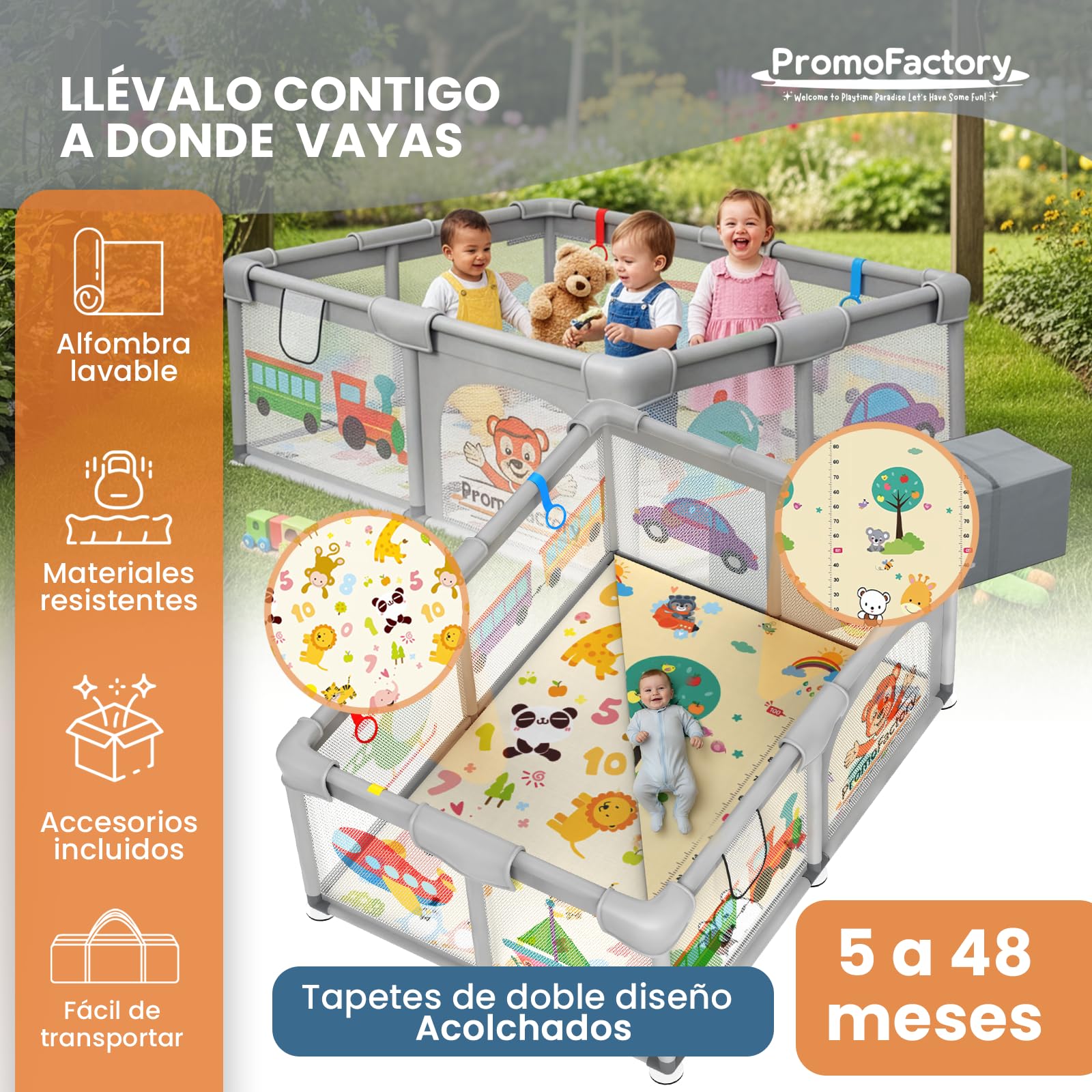 Parque Infantil Bebe 120x180cm con Alfombra acolchada, 50 Bolas, Agarraderas y Bolsas de Transporte - Corralito con Malla Transpirable para Bebés (Gris) XXL