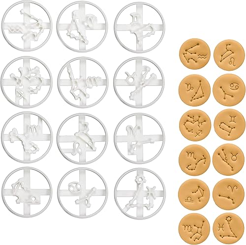 Miniatura 1 de Juego de 12 cortadores de galletas con signos del zodiaco y constelación del horóscopo astrológico, 12 piezas - Bakerlogy