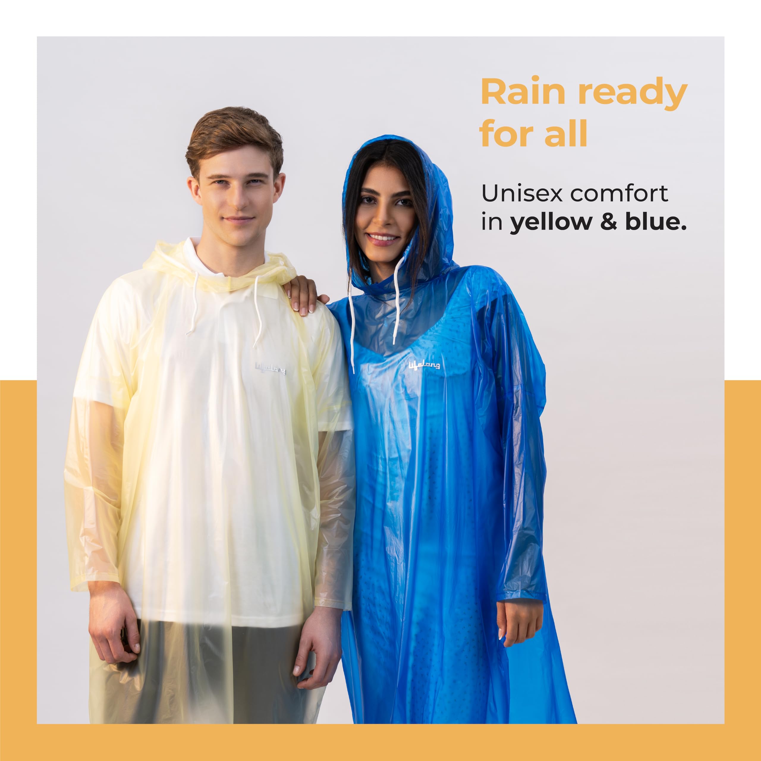 Lifelong Waterproof Unisex Raincoat | Hooded Full Sleeves Outdoor Poncho for Men, Women, Boys & Girls | Durable PVC Rainwear for Camping, Hiking, Travelling | Adjustable Drawstring | Yellow (1 Pc) - Image 6 thumbnail