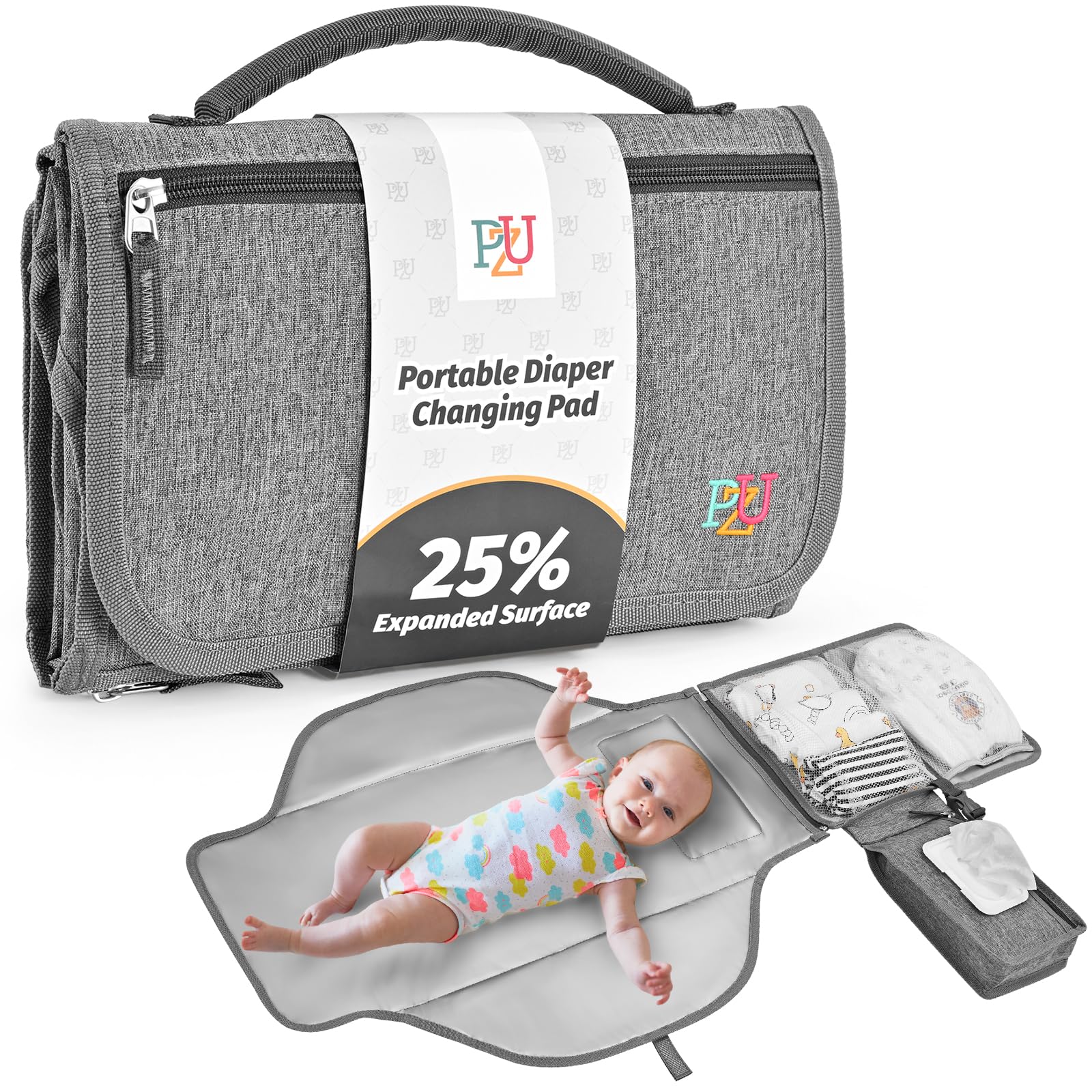 Fasciatoio Portatile Neonato - Fasciatoio Neonato Portatile Staccabile con Borsa per Salviette e Morbido Poggiatesta, Impermeabile Tappetino Viaggio（Grigio)