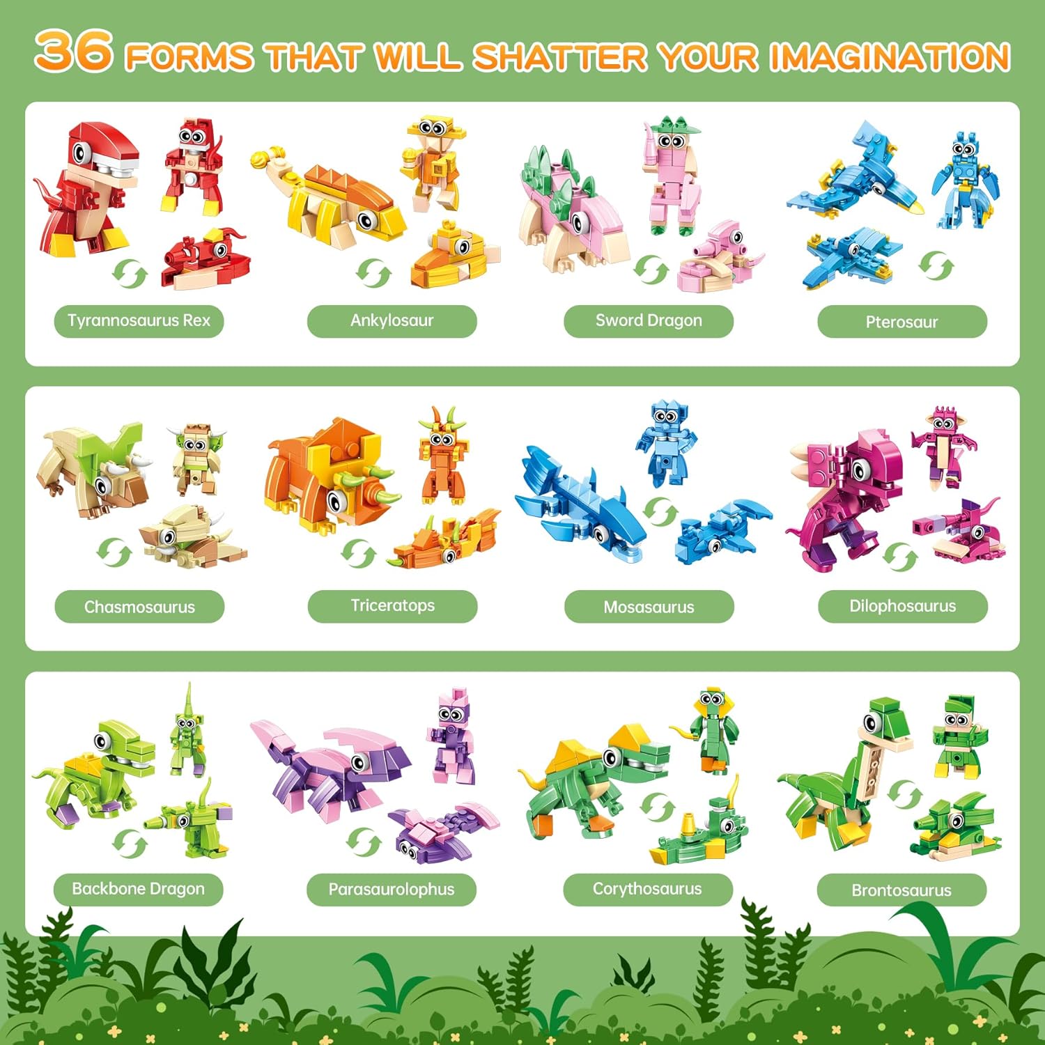 ZIYOSTAR 12 Packs 36 Kinds of Dinosaurs Building Blocks Toy, DIY Dinosaurs Animals Building Blocks Sets for Classroom Prizes,Birthday Party Favors for KidsIdeas for Boys and Girls Ages 6-12