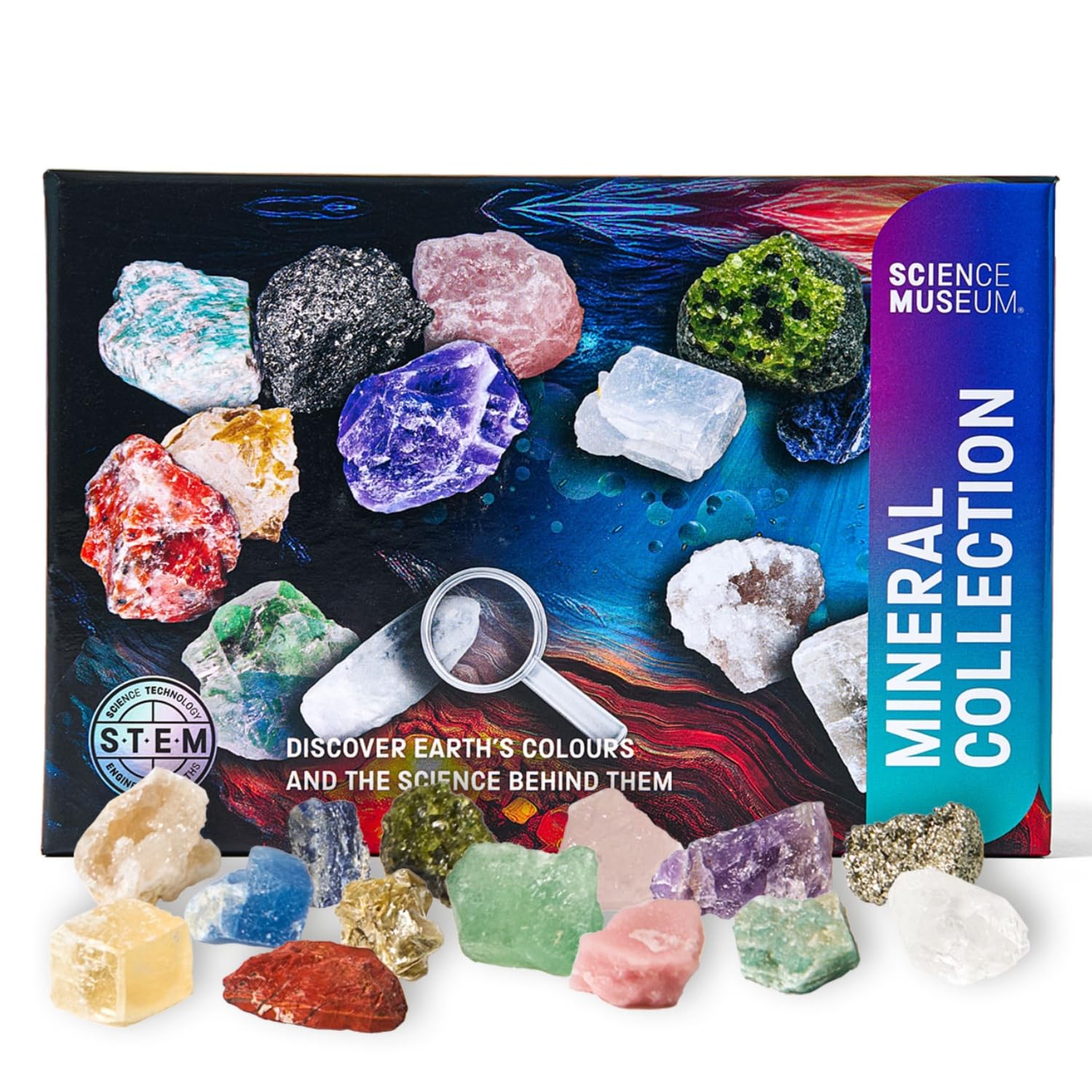 SCIENCE MUSEUM Mineral Collection Kit – 15 Real Mineral Specimens, Educational STEM Geology Set, Gift-Ready Science Collection