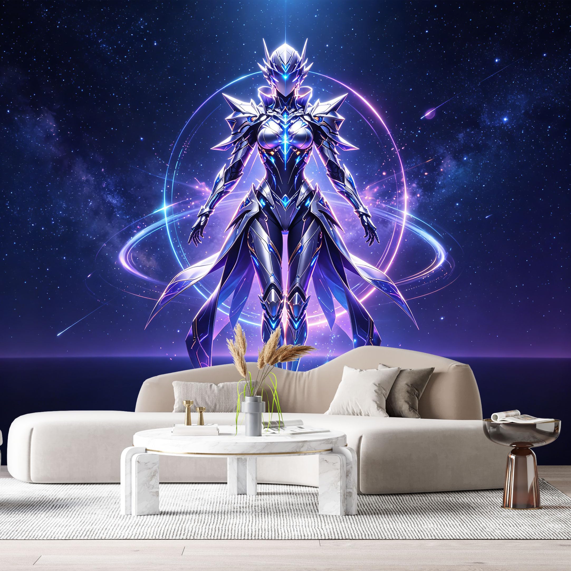 Custom Size Wall Murals Futuristic Cyber Knight Galaxy Planet SelfAdhesive Wall Fabric Removable Large Wallpaper for Photo Living Room Modern Abstract SciFi Art