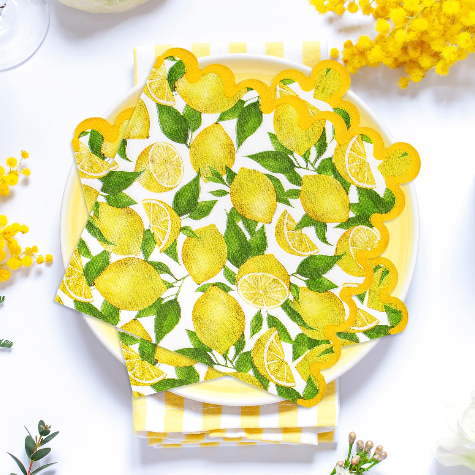 Whaline Papierservietten Mit Zitronenblatt-Muster – 80 Stück, 33x33 Cm, Für Sommer-Partys