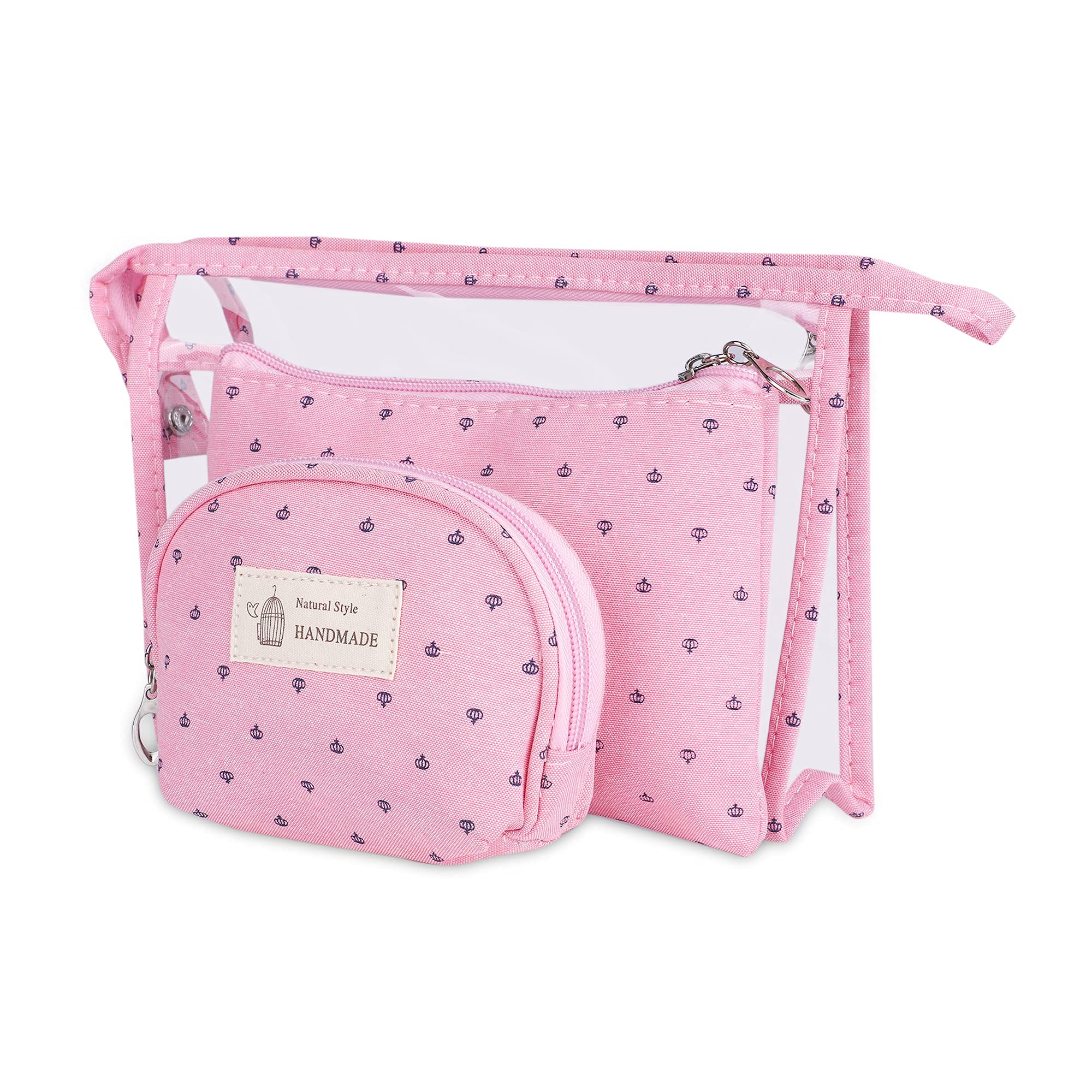 NFI essentials 3 Pcs. Cosmetic Pouch Makeup Pouch Vanity Bag Travel Organizer Toiletry Pouch for Women Zippered Pouch Set, Large, Medium, Small Makeup Bag