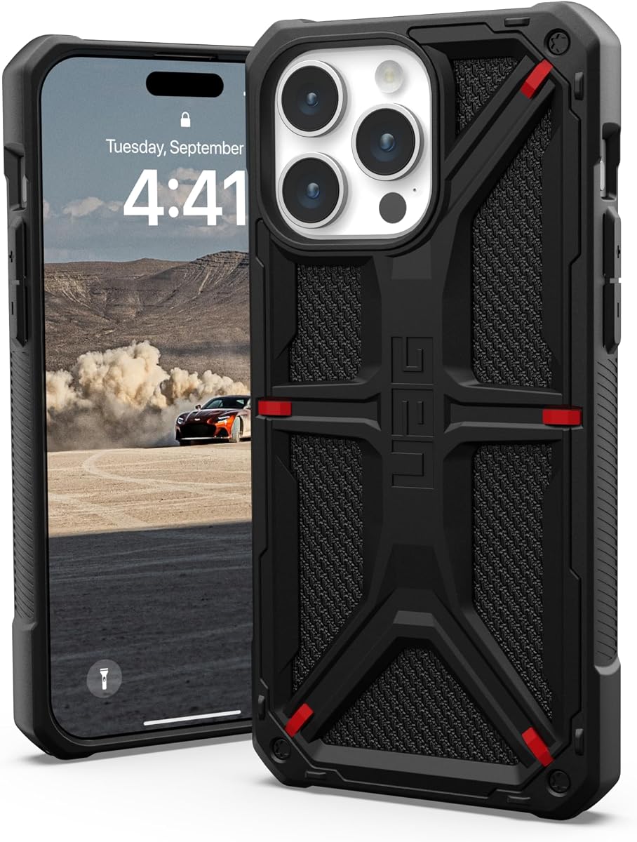 URBAN ARMOR GEAR UAG Funda compatible con iPhone 15 Pro Max Funda 6.7" Monarch Kevlar Negro Resistente Grado militar Cubierta protectora probada contra caídas
