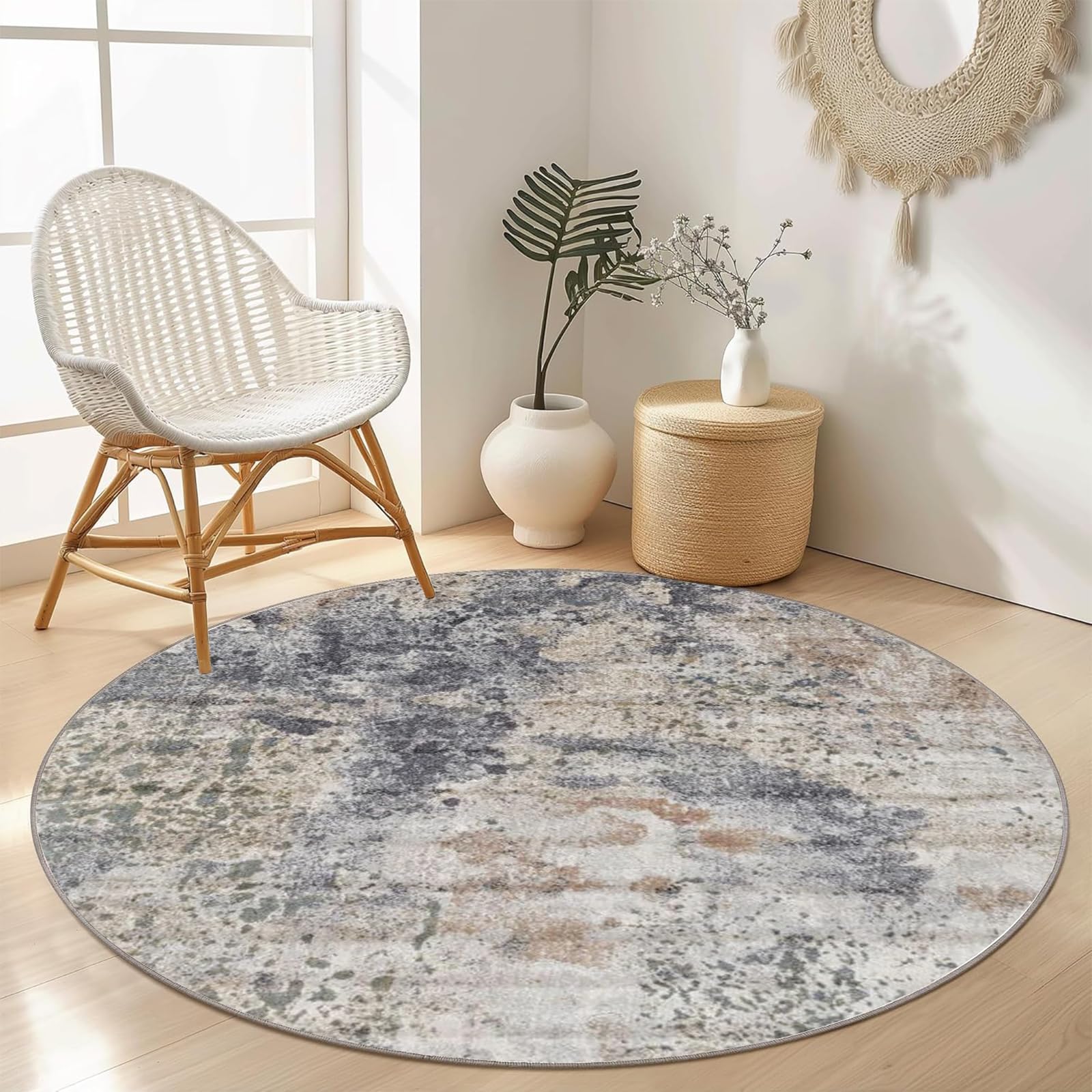 Tapis de sol imprimé rond abstrait lavable fin 137cm doux