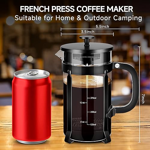 Miniatura 9 de YMMIND Cafetera de prensa francesa de 21 onzas, cafetera espresso de 3 tazas, cafetera de borosilicato grueso resistente al calor gris con 4