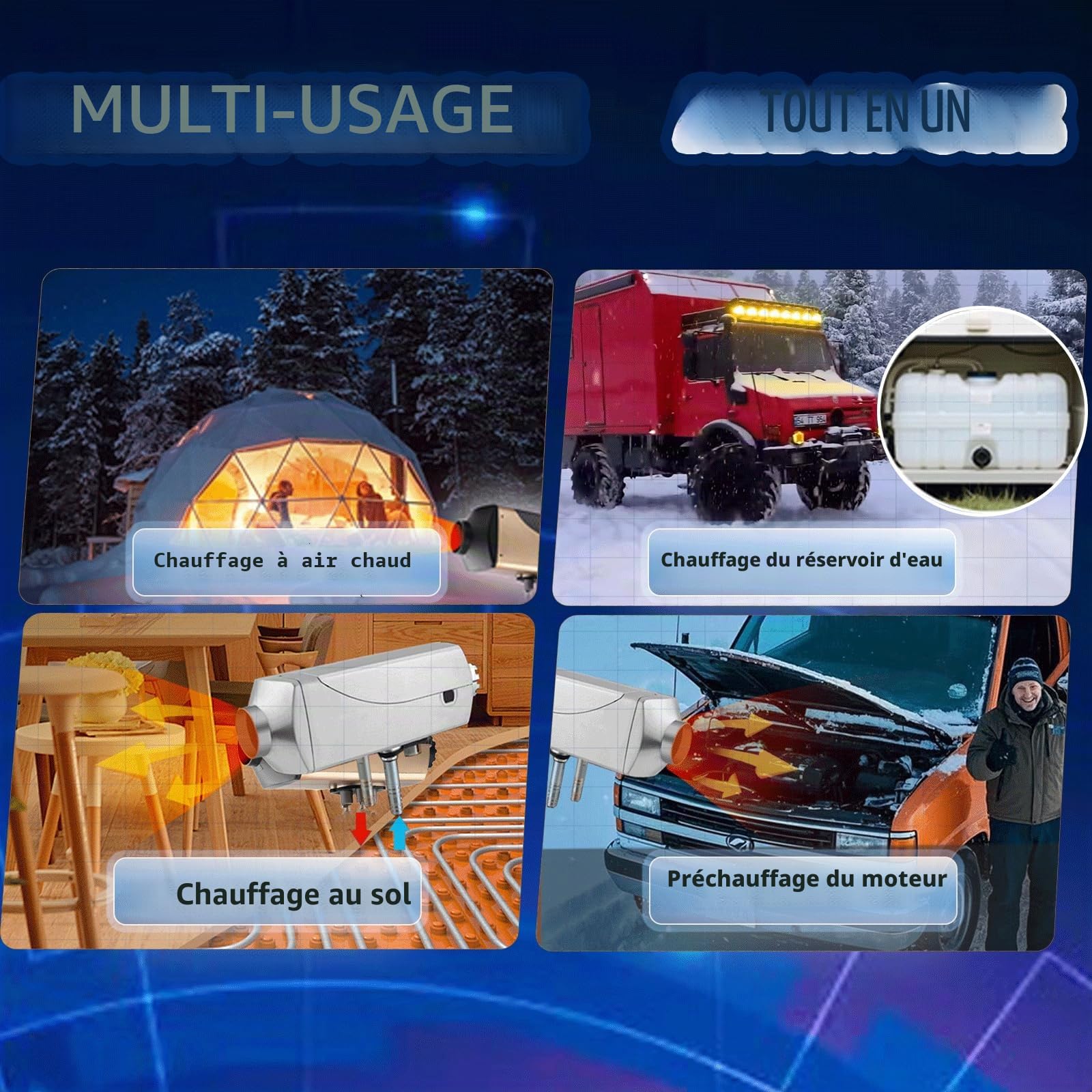 12V Chauffage auxiliaire diesel, 8kW Chauffage à air diesel avec chauffage à air et à eau en un seul appareil, chauffe-eau pour camping-car de 26 gallons, chauffage rapide, régulation de température