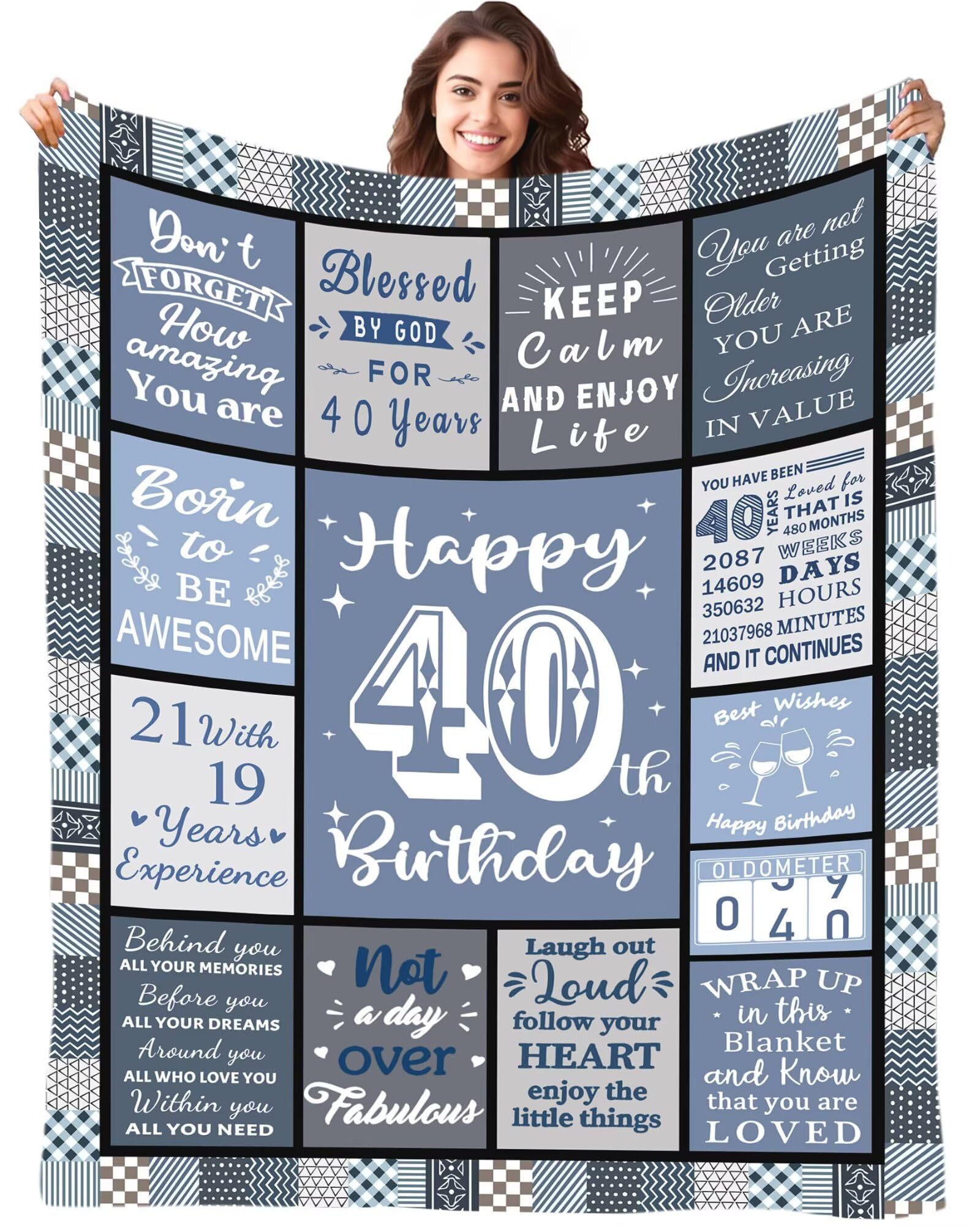 Fecifte 40th Birthday Gifts Blanket for Women Men - 40 Year Old Birthday Decorations Presents, Personalised Flanell 40th Birthday Blanket Gifts for Women Men Wife Sister 50"x60"