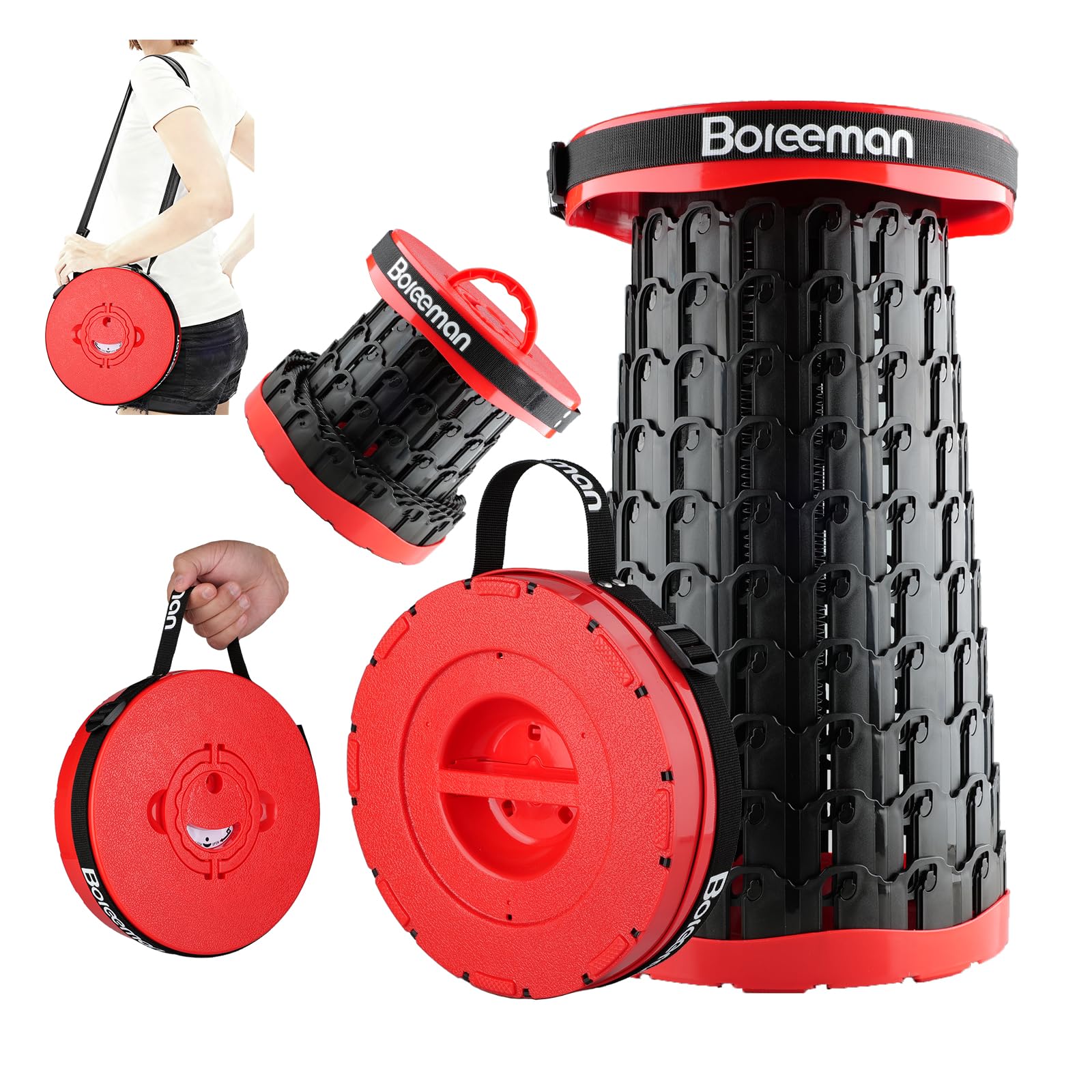 Boreeman 2026 Upgraded Collapsible Stool Lightweight Yet Sturdy with Load Capacity 800lbs Portable Folding Stool for Camping Fishing Hiking BBQ(Red)