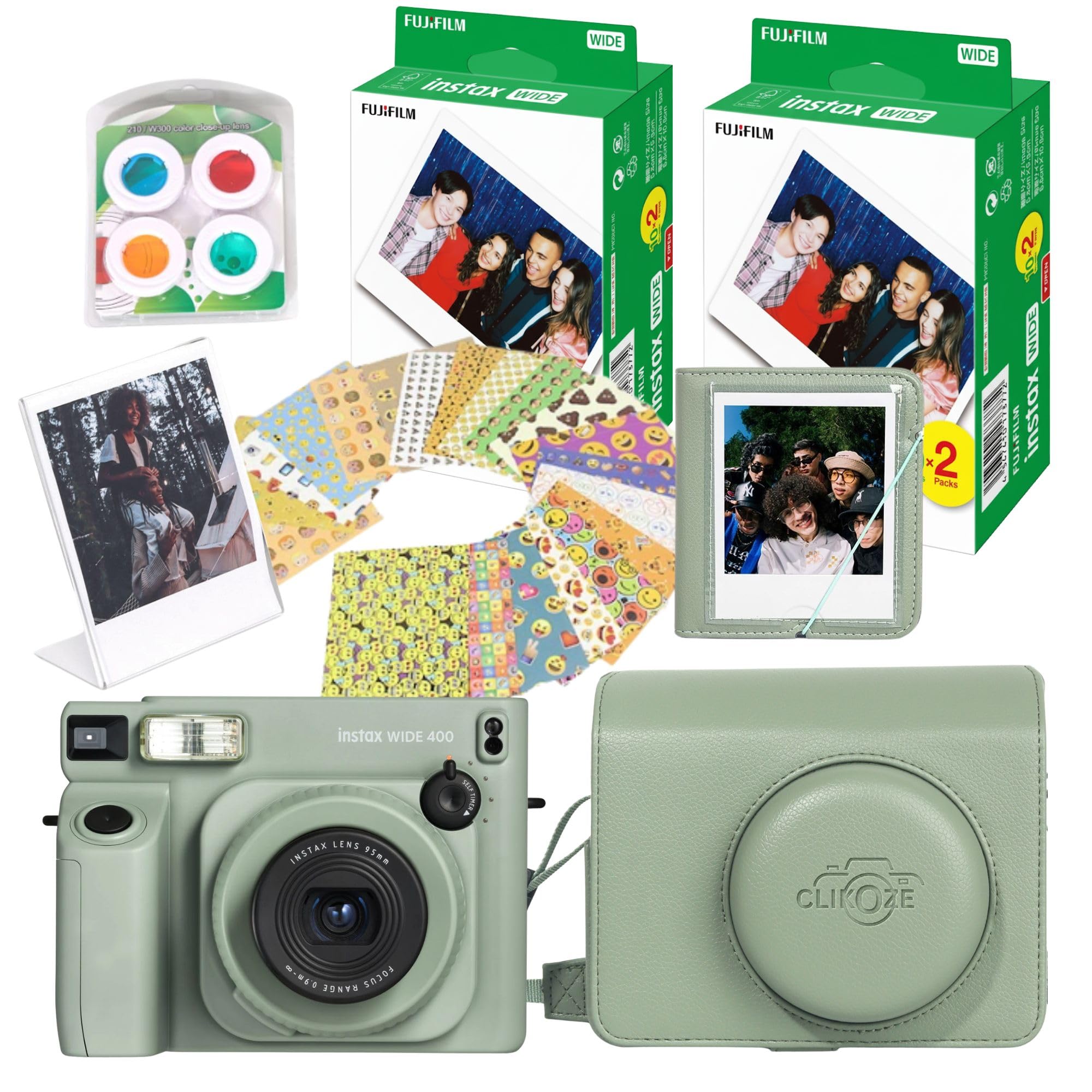 Set fotocamera istantanea con fotocamera Fujifilm Wide 400, custodia, pellicola 40 scatti, album, filtri, cornice e adesivi