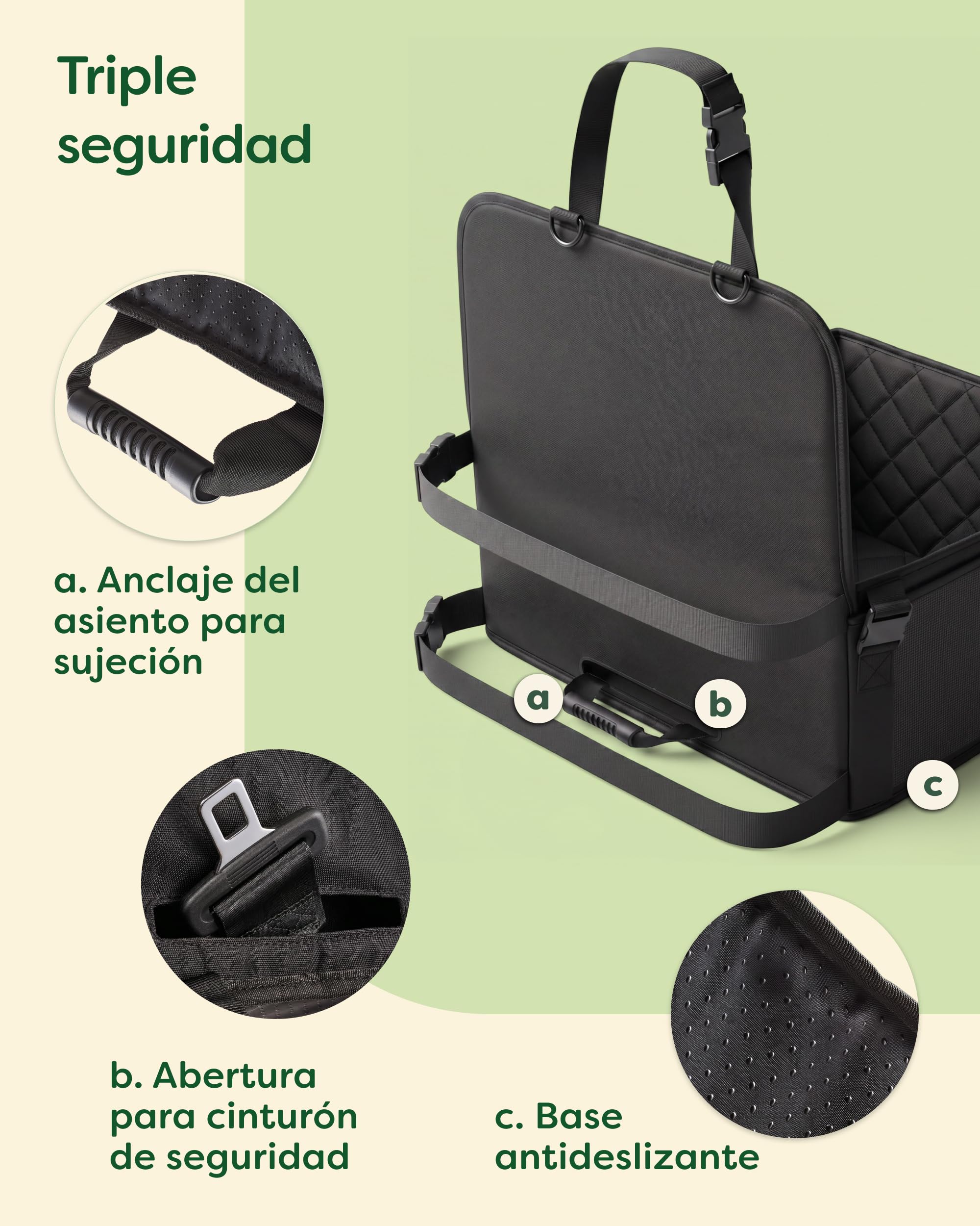 Knupis Asiento de Coche para Perro Grande – Repelente al Agua y Resistente a los Arañazos con 5 Bolsillos – 4 Correas de Fijación y Correa de Seguridad Acoplable – con Base Antideslizante