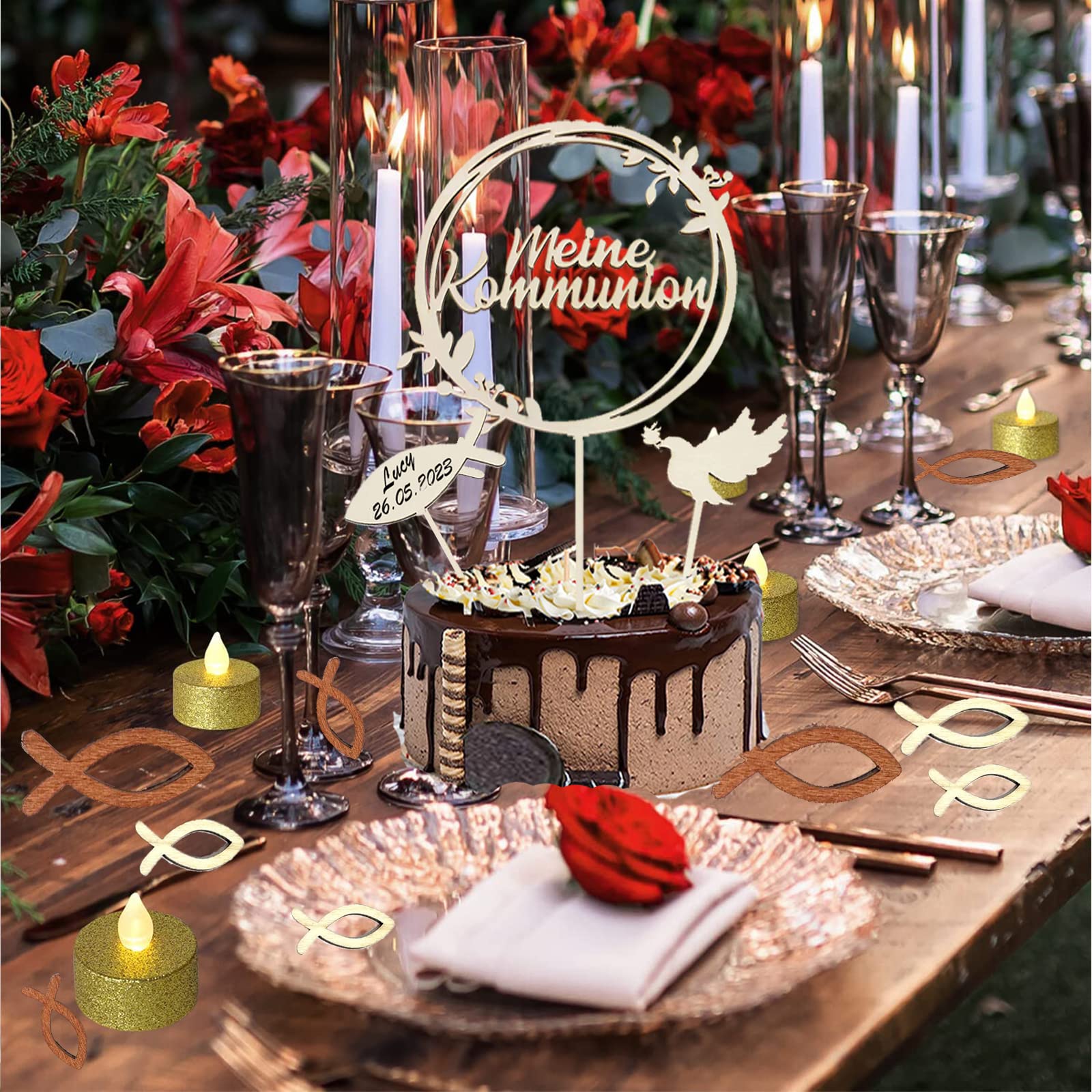 Decorazioni Per Torte A Tema Decorazione Per Torta Comunione, 1 Pezzo, Per La Comunione, Per Battesimo, In Legno E 36 Pezzi, Decorazione Per Torte In Legno, Decorazione Per Torte E Comunioni, Decorazione