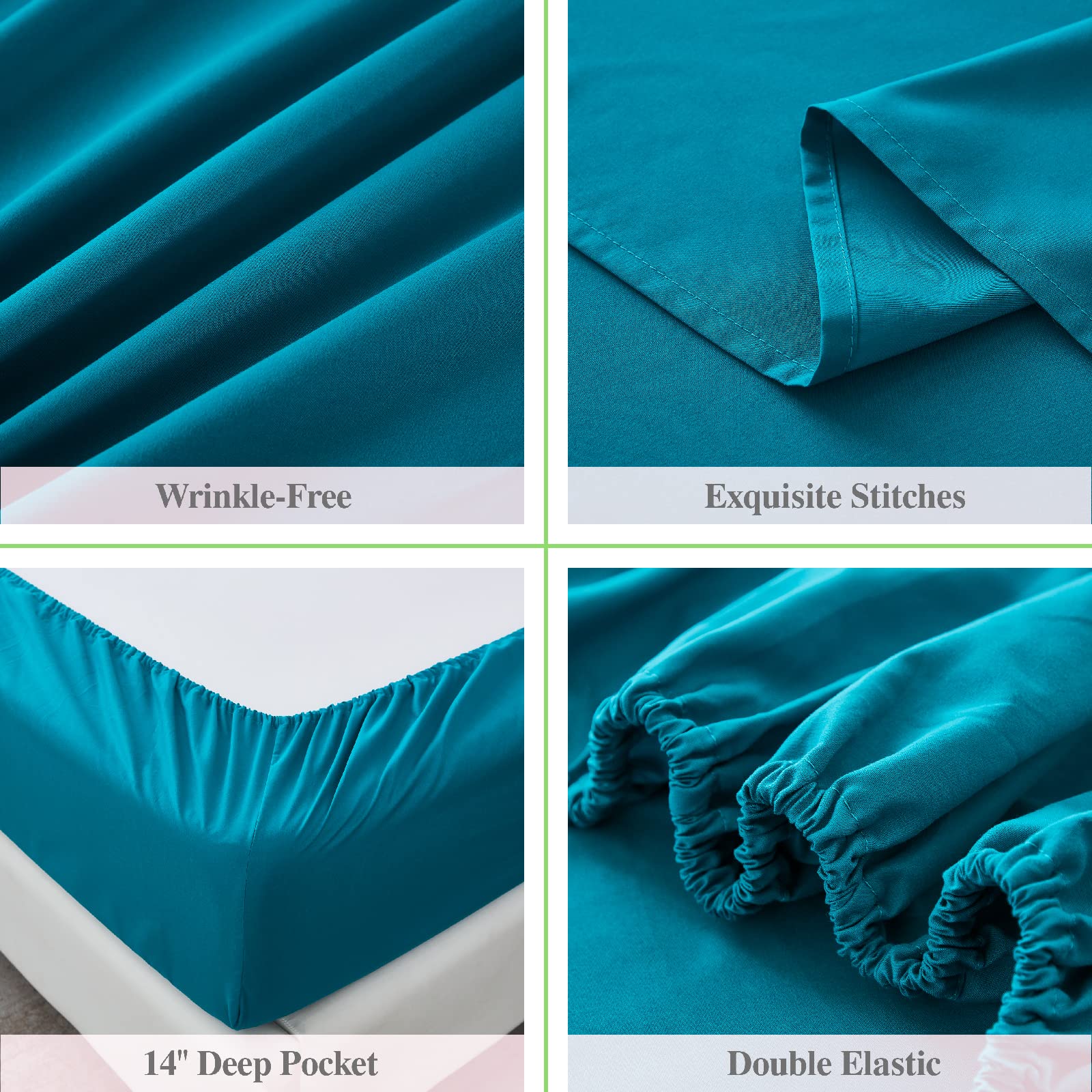Parure De Lit 6 Pièces Microfibre - Grand Lit - Vert Sauge - Poches Profondes 35 Cm - Infroissable - 9