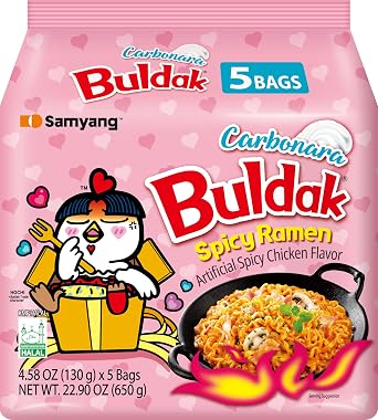 Samyang Carbo Buldak Super Spicy Nuclear Fire Noodles, Pack of 5