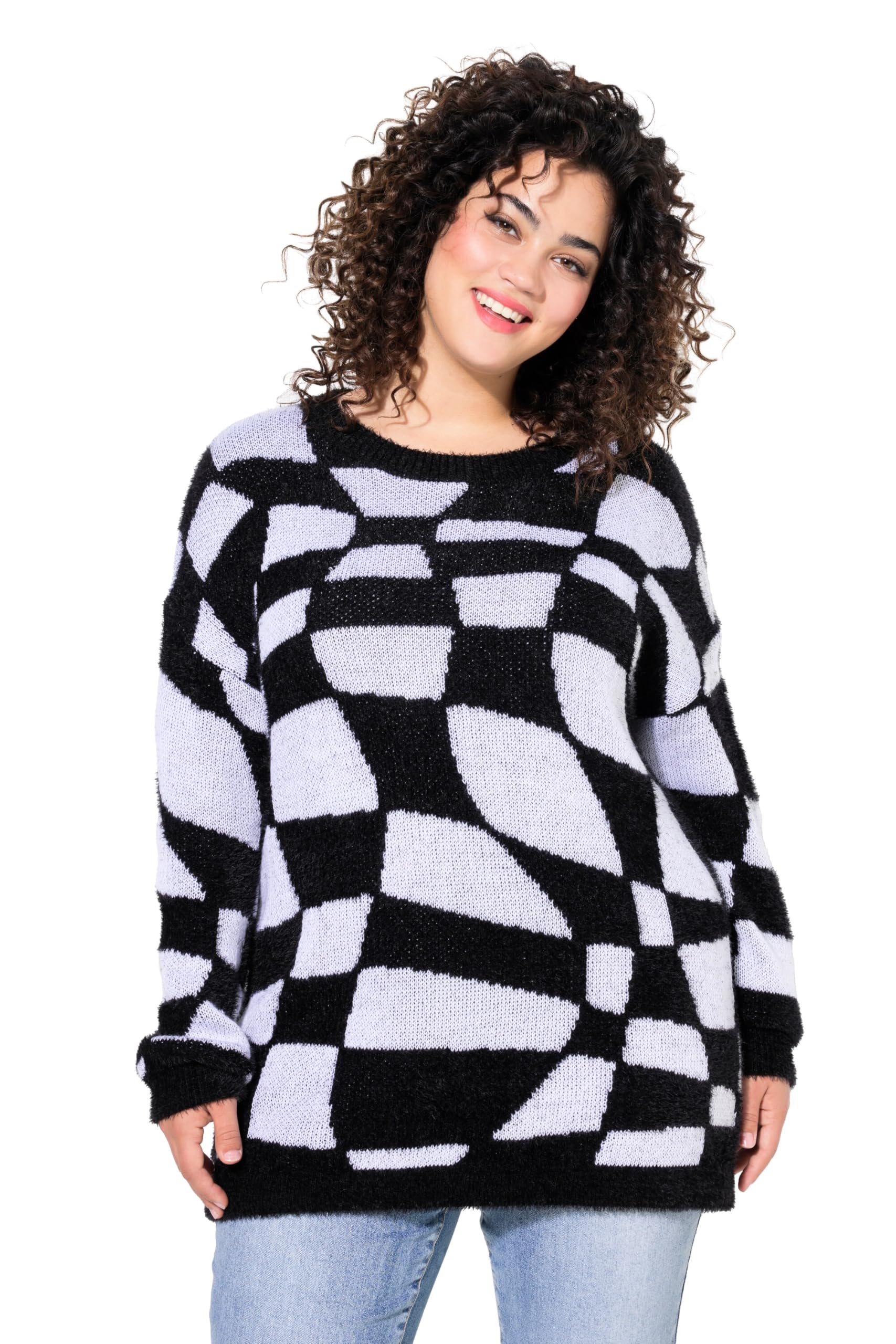 Angel of Style Damen große Größen Übergrößen Plus Size Pullover, Loose Fit, Schachbrett-Muster, Langarm 836612