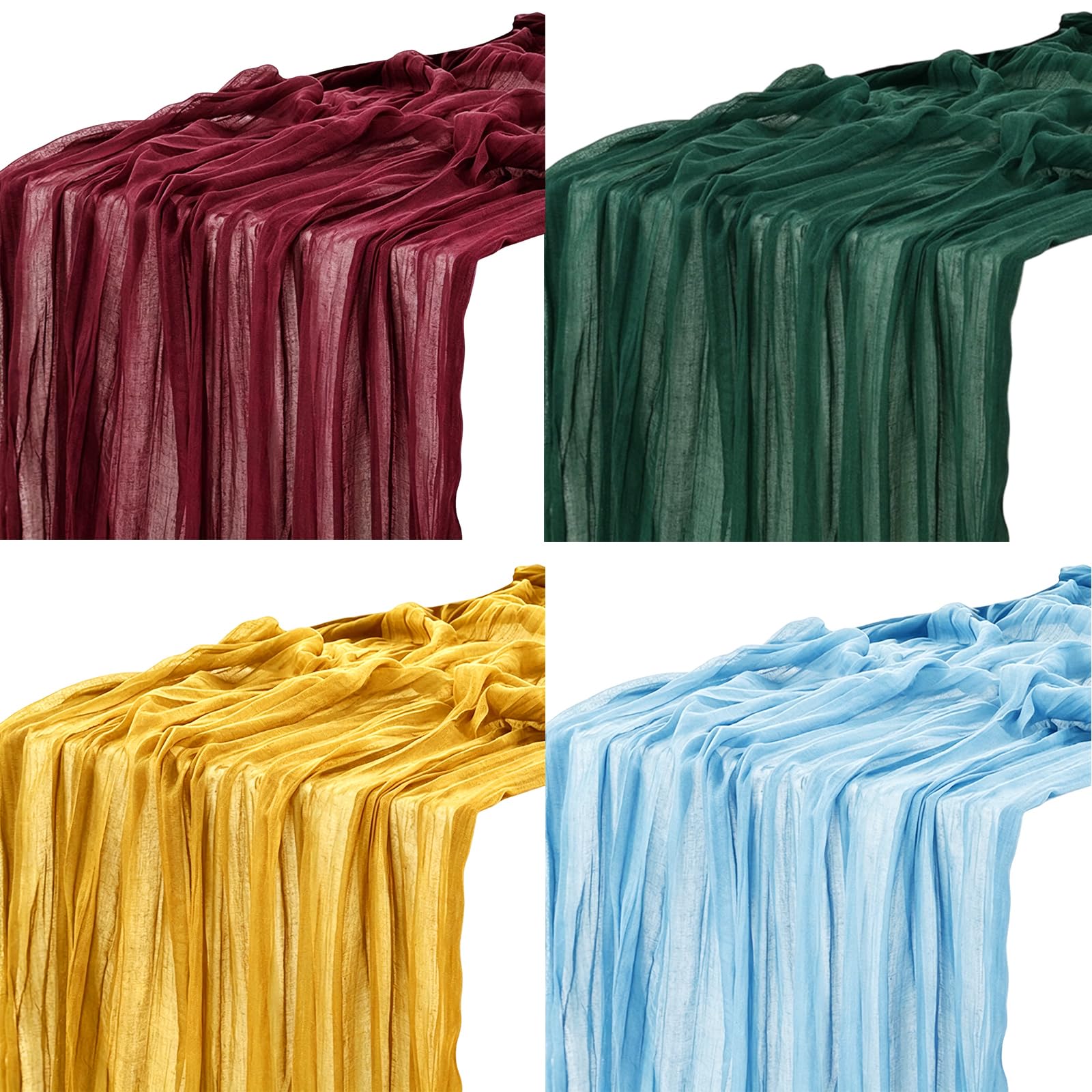 4 Piece Elegant Pleats Table Runners Cheesecloth Gauze Fabric Tablecloth for Farmhouses Wedding Banquet Party 90X180Cm Dinner Table Cover