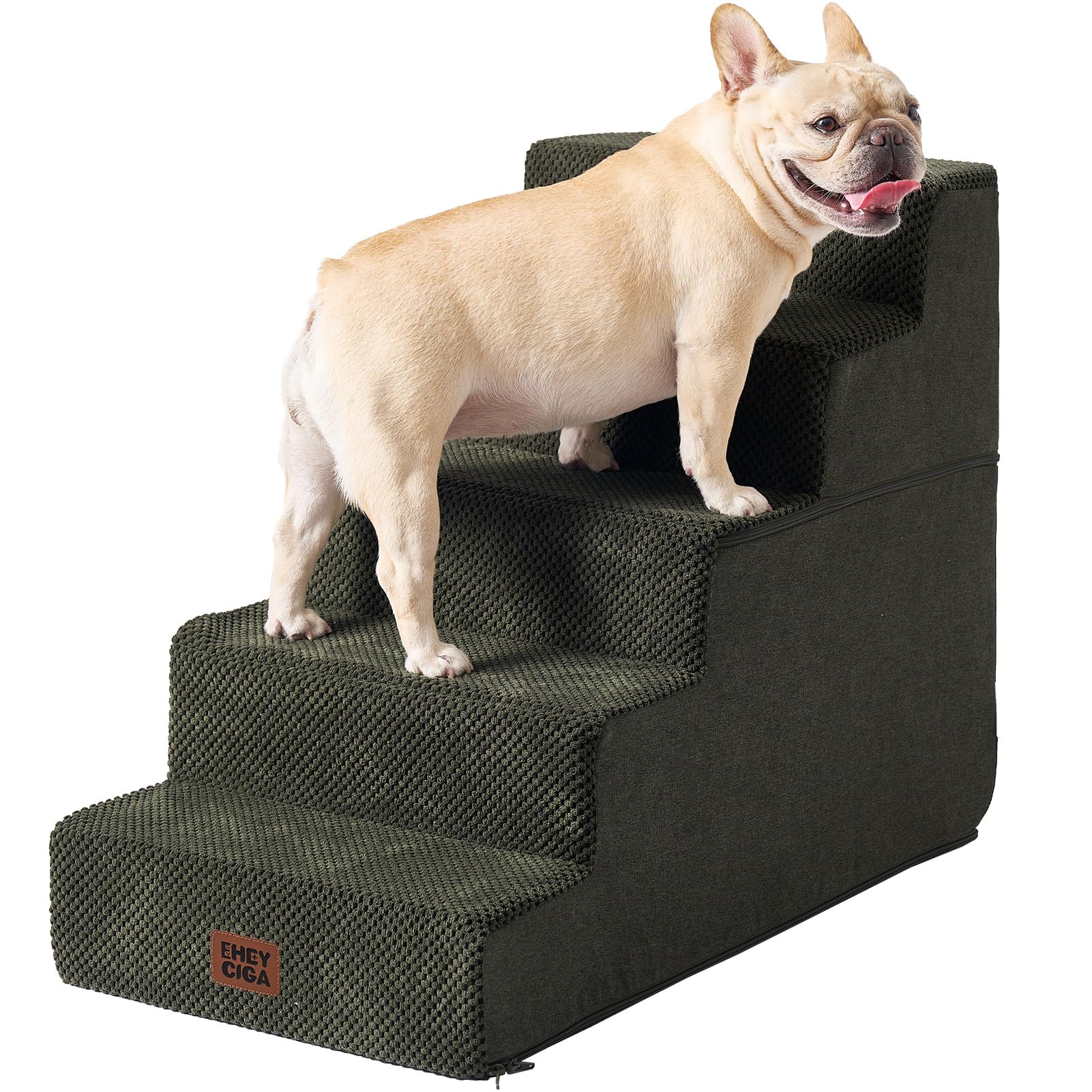 EHEYCIGA Dog Stairs for High Bed 25" H, Extra Wide Dog 5-Step, Military Green