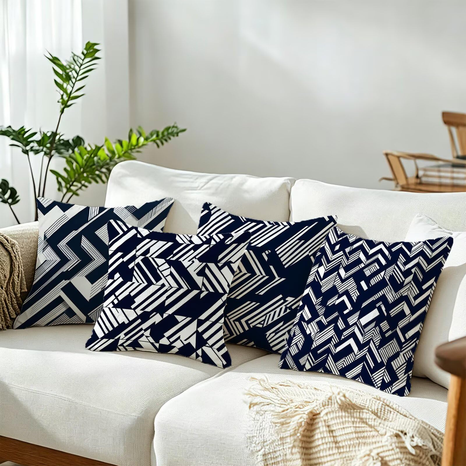 Cojines Exterior Azul Funda Almohada 45x45 Impermeables Juego de 4, Cod-504