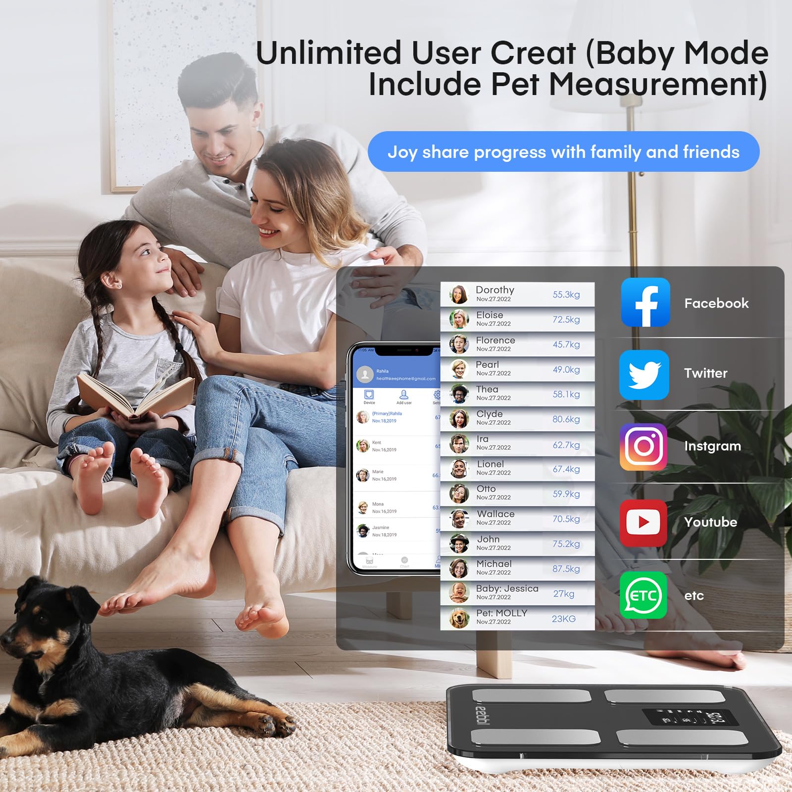 Bilancia pesapersone digitale Bluetooth per analisi del corpo con app Smart Bilancia per grasso corporeo, BMI, massa muscolare, proteina, BMR, nero