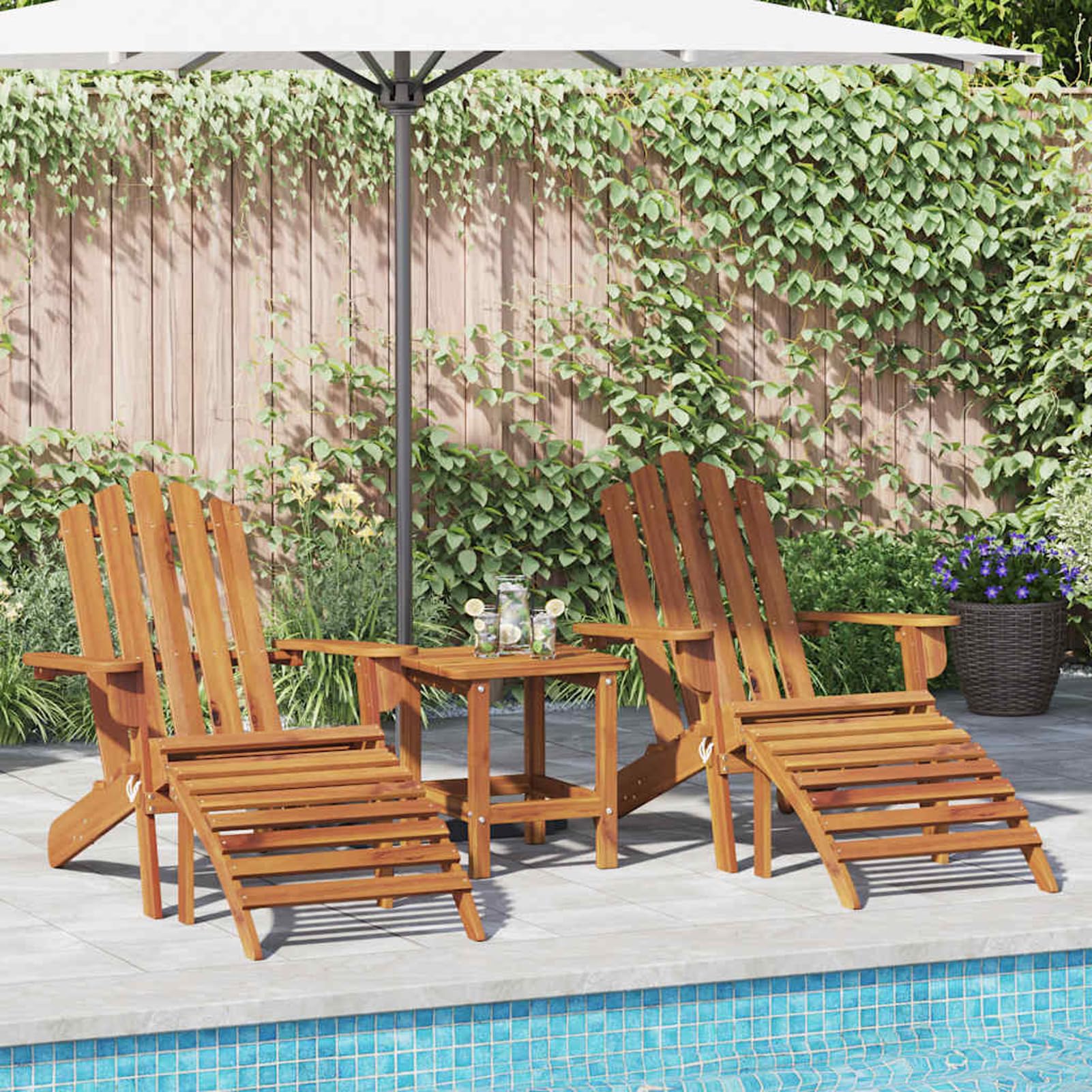 Chaise Adirondack de jardin en bois pliable | Lot de 2 fauteuils de balcon résistants