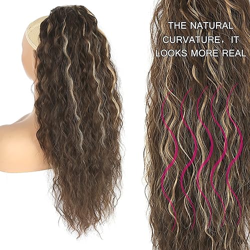 Miniatura 2 de Jolelyne Extensión de cola de caballo rizada y ondulada con cordón para mujer cabello sintético largo y ondulado para mujeres negras rubio ceniza
