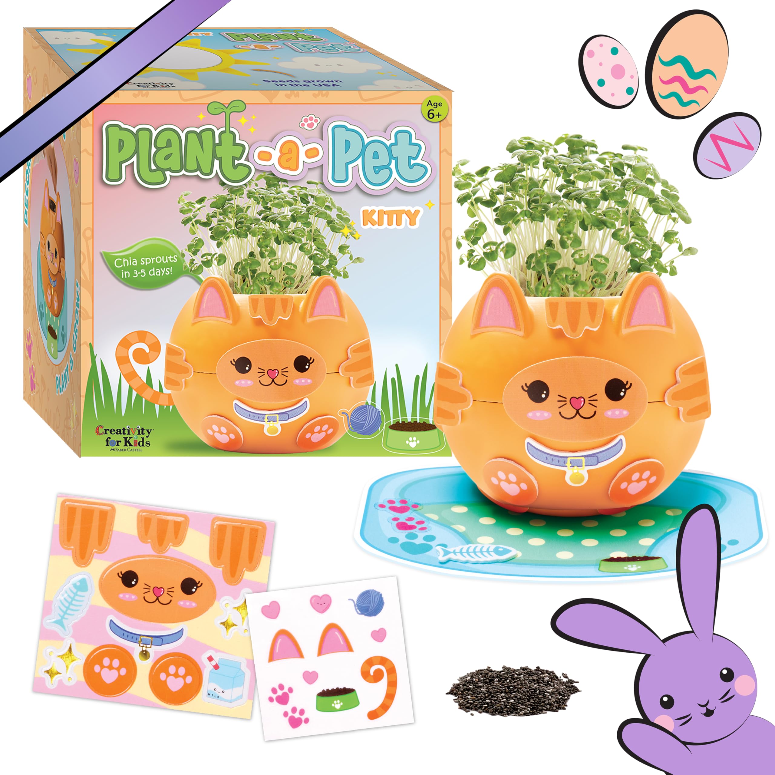 Creativity for Kids Plant-A-Pet: Kitty - Arts and Crafts for Kids, Mini Gifts for Girls and Easter Basket Stuffers for Kids, Chia Seed Plant Pet (Ages 6+)