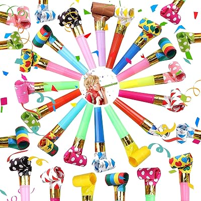 Whistle for Kids, 30-Pack Party Blowouts with Colorful Trumpets, Birthday Party Props for Kids and Adults, Fun Noisemake