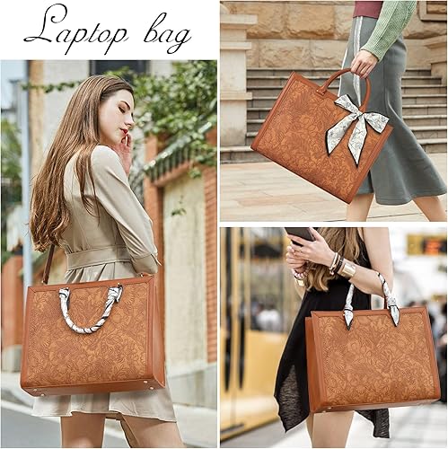 Miniatura 7 de Bolsa para laptop para mujer, 15.6 pulgadas, bolsa de mano para laptop, impermeable, de cuero, para negocios, ligera, maletín de oficina, gran