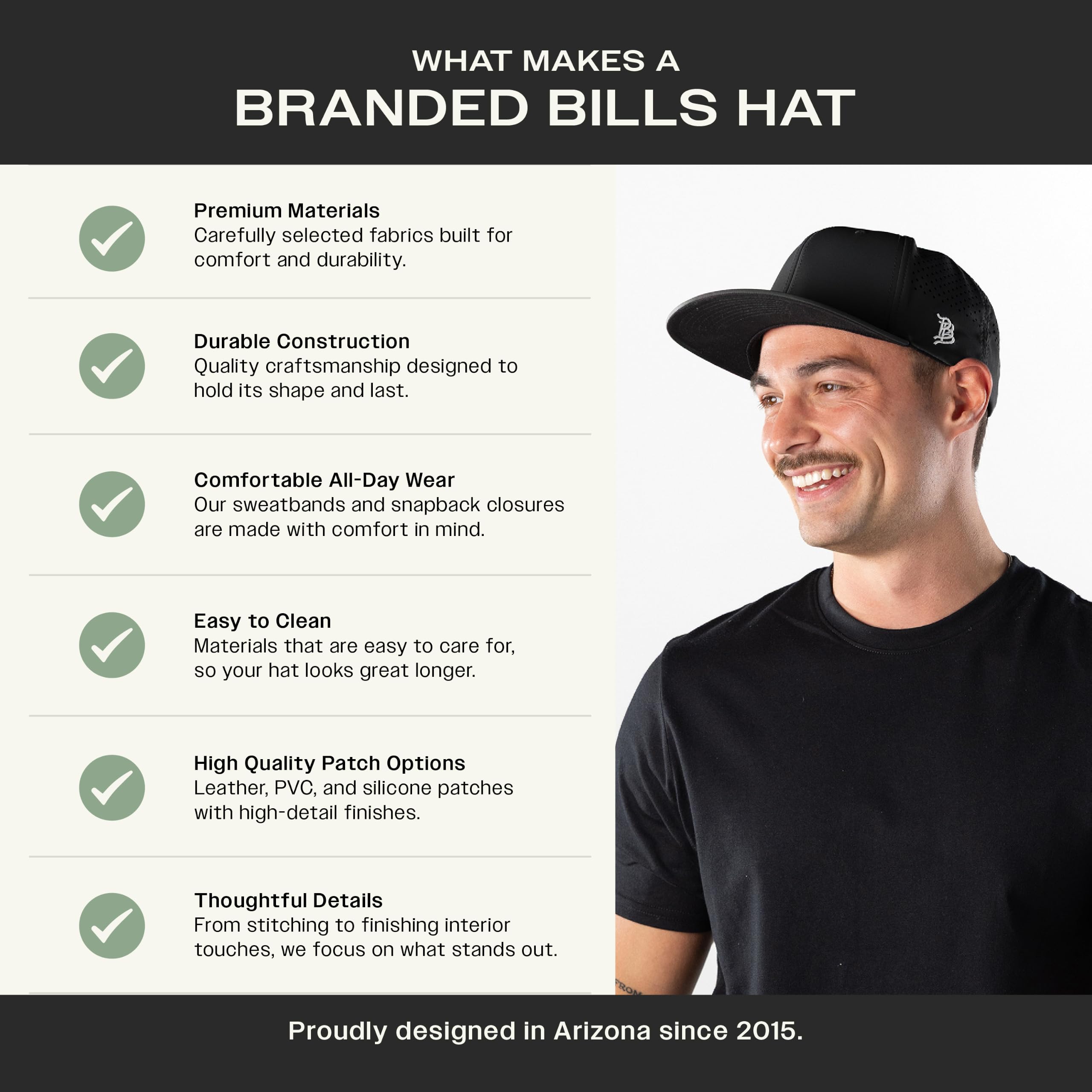 Branded Bills Bare Performance Mütze, mit Flexfit-Schweißband, verstellbarer Snapback, Komfort-Stretch, schnell trocknend, wasserabweisend