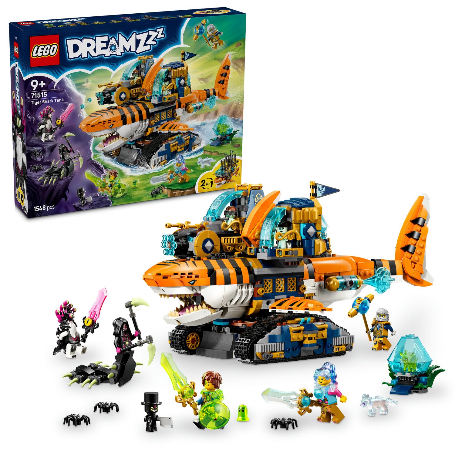 LEGO DREAMZzz Kaplan Köpek Balığı Tankı 71515 – 9 Yaş ve Üzeri Çocuklar için Mateo, Izzie, Bay Oz, Kabus İmparatoru ve Arika Minifigürleri İçeren Oyuncak Yapım Seti, Hediye Fikri (1548 Parça)