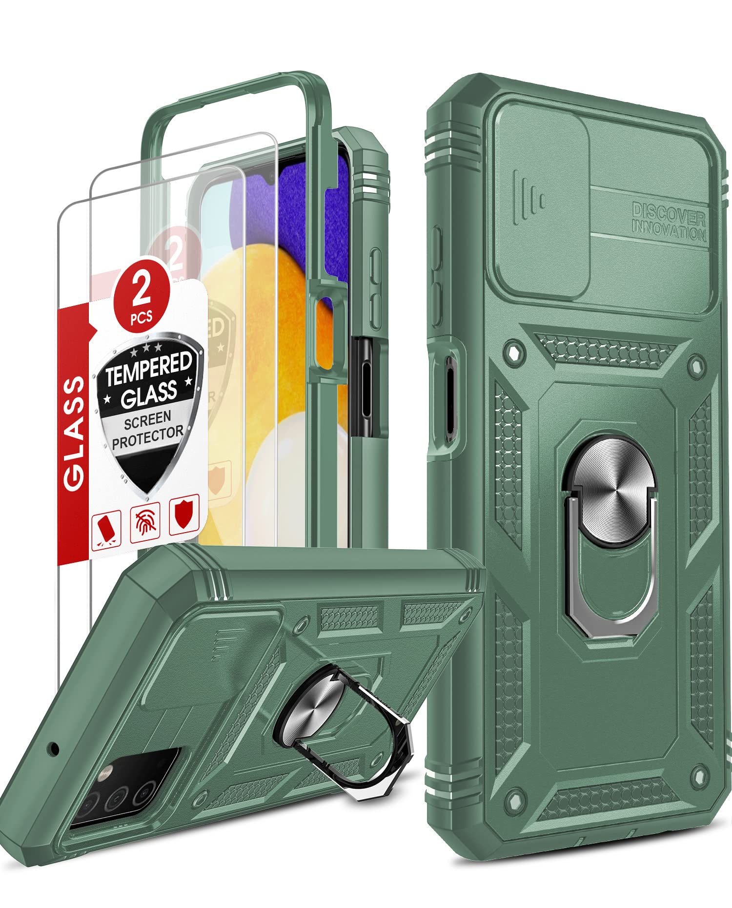 LeYi Compatible for Samsung Galaxy A03s Case: Slide Camera Cover, [2 Pack] Tempered Glass, Compatible for Samsung 360 Full Body, Military-Grade,